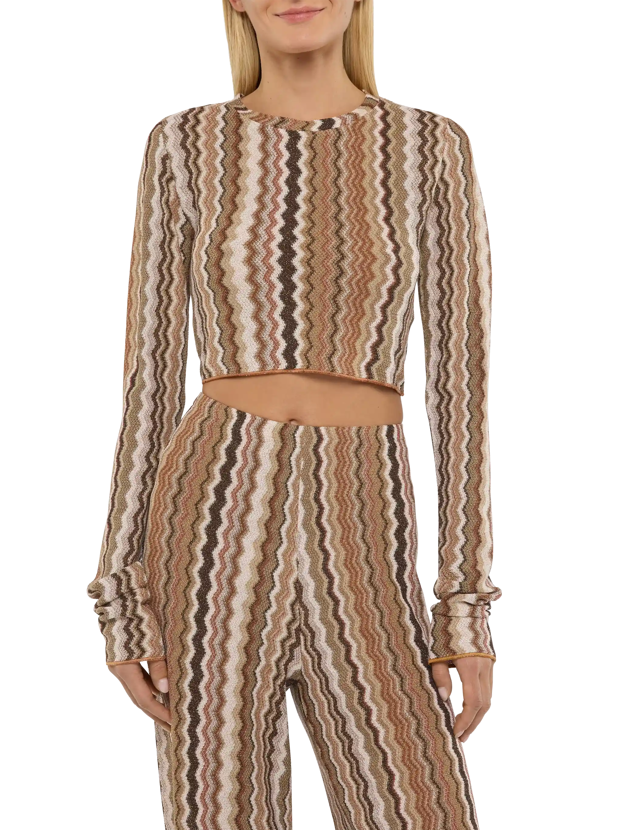 Siviglia Raschel Knit Cropped T-Shirt Brown