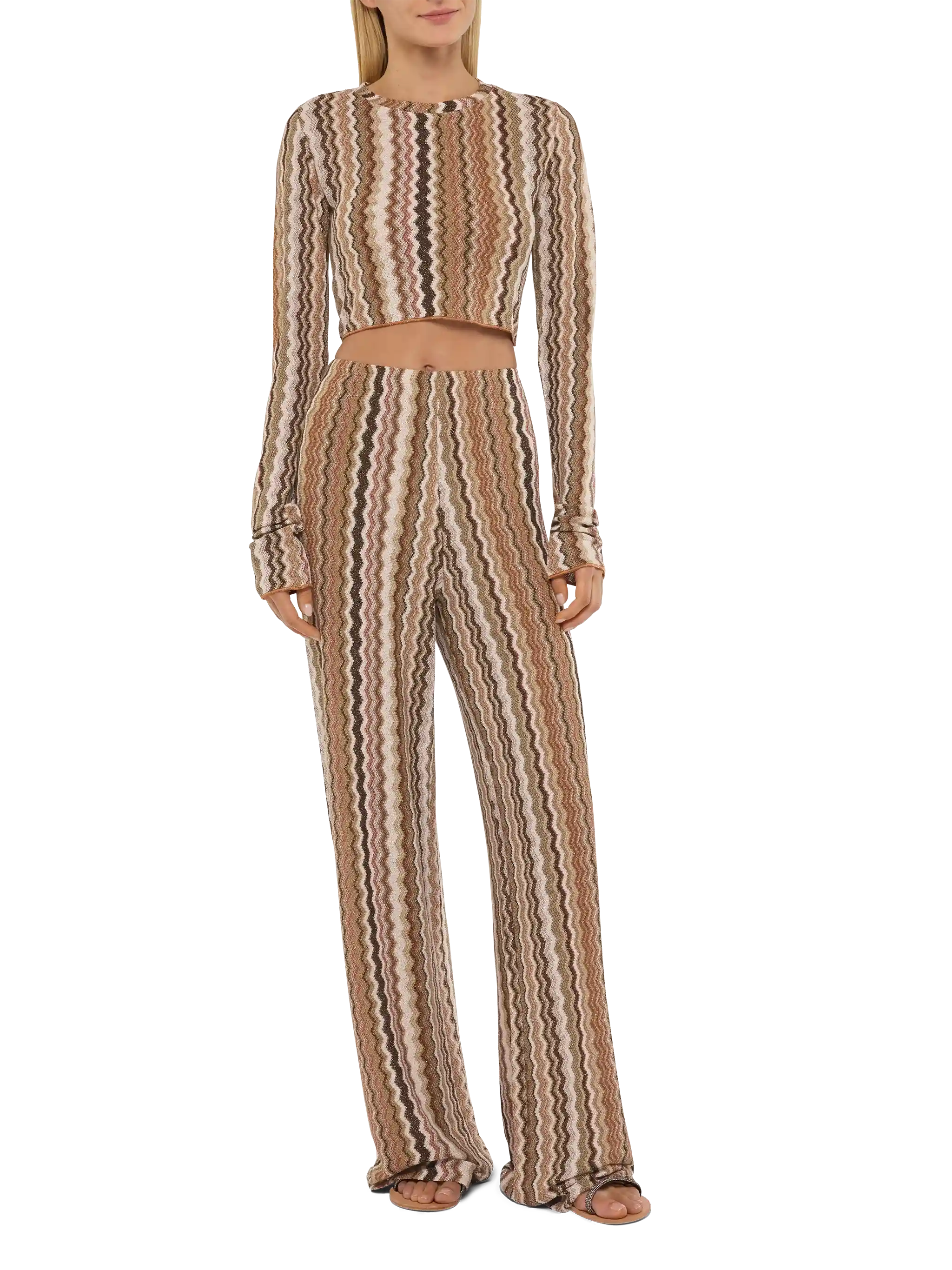 Siviglia Raschel Knit Cropped T-Shirt Brown