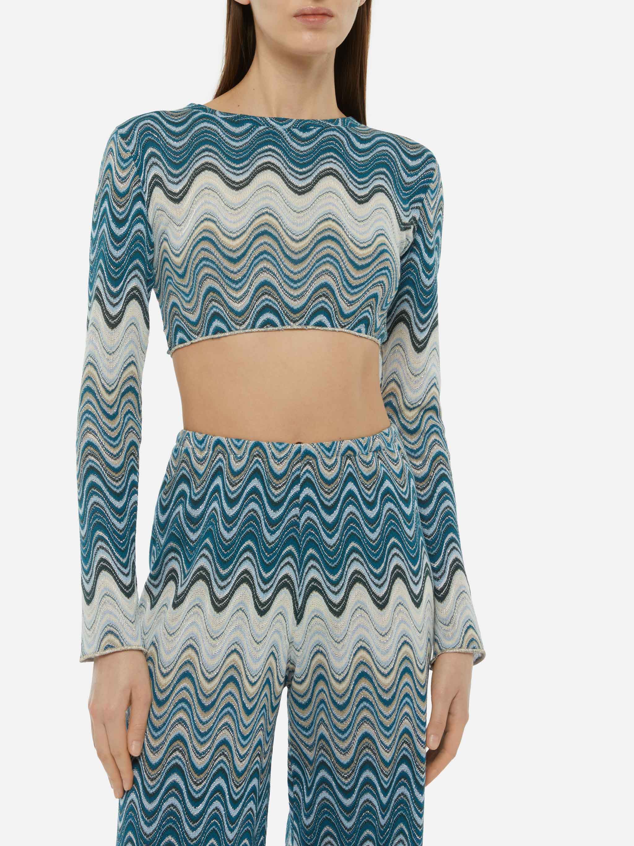 Siviglia Raschel Knit Cropped T-Shirt Green