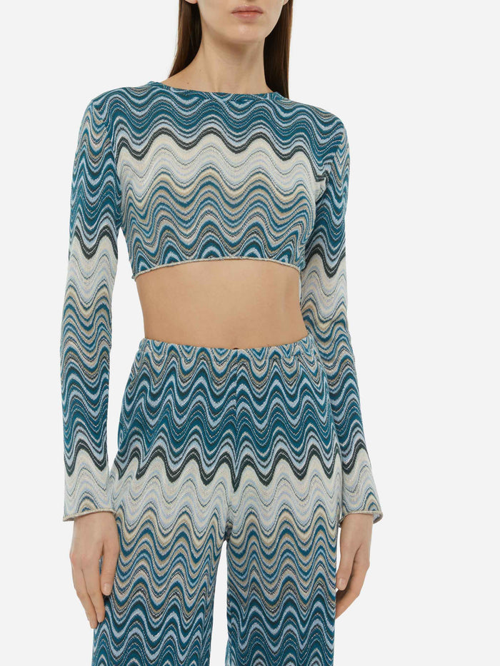 Siviglia Raschel Knit Cropped T-Shirt Green