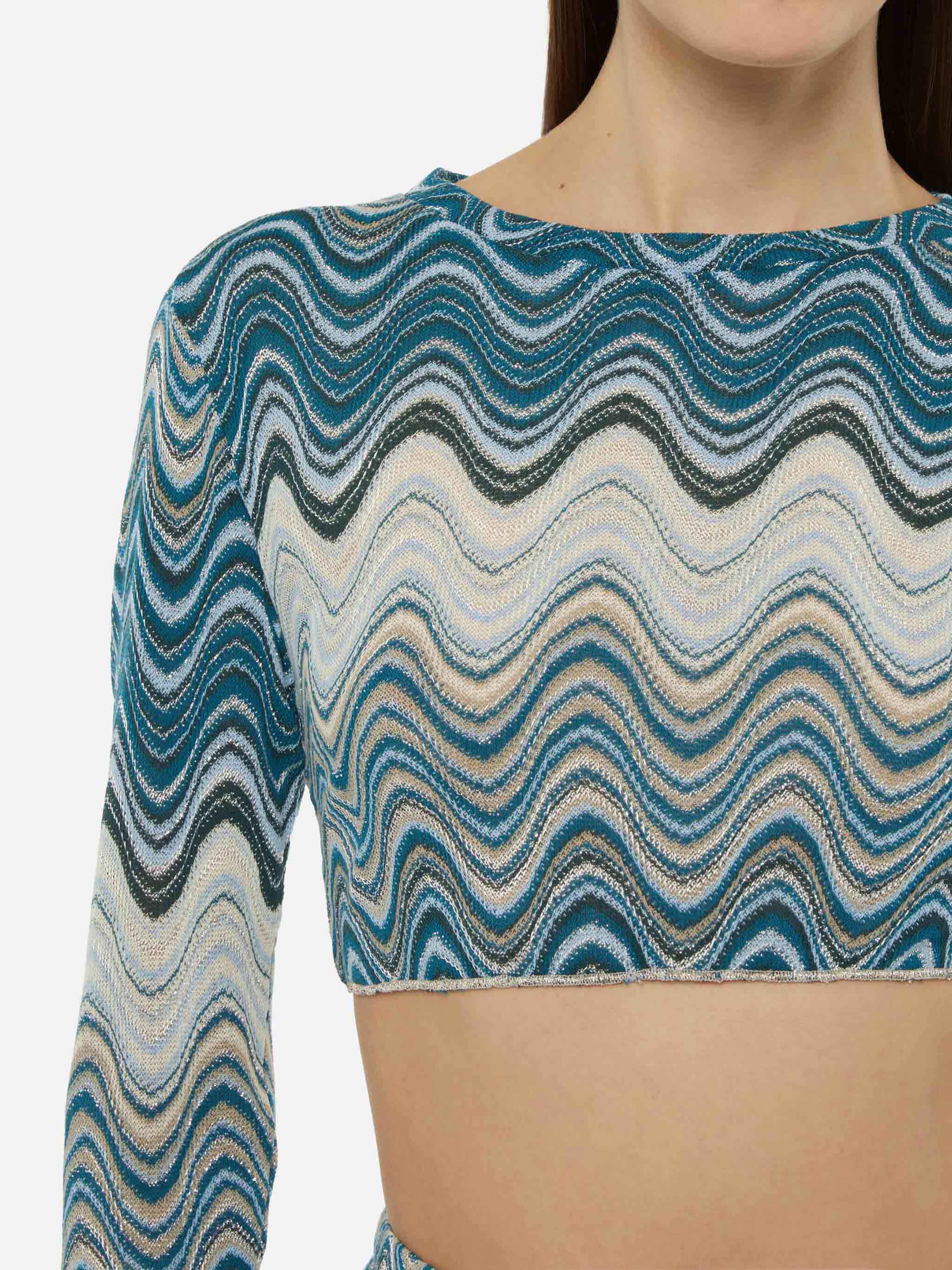 Siviglia Raschel Knit Cropped T-Shirt Green