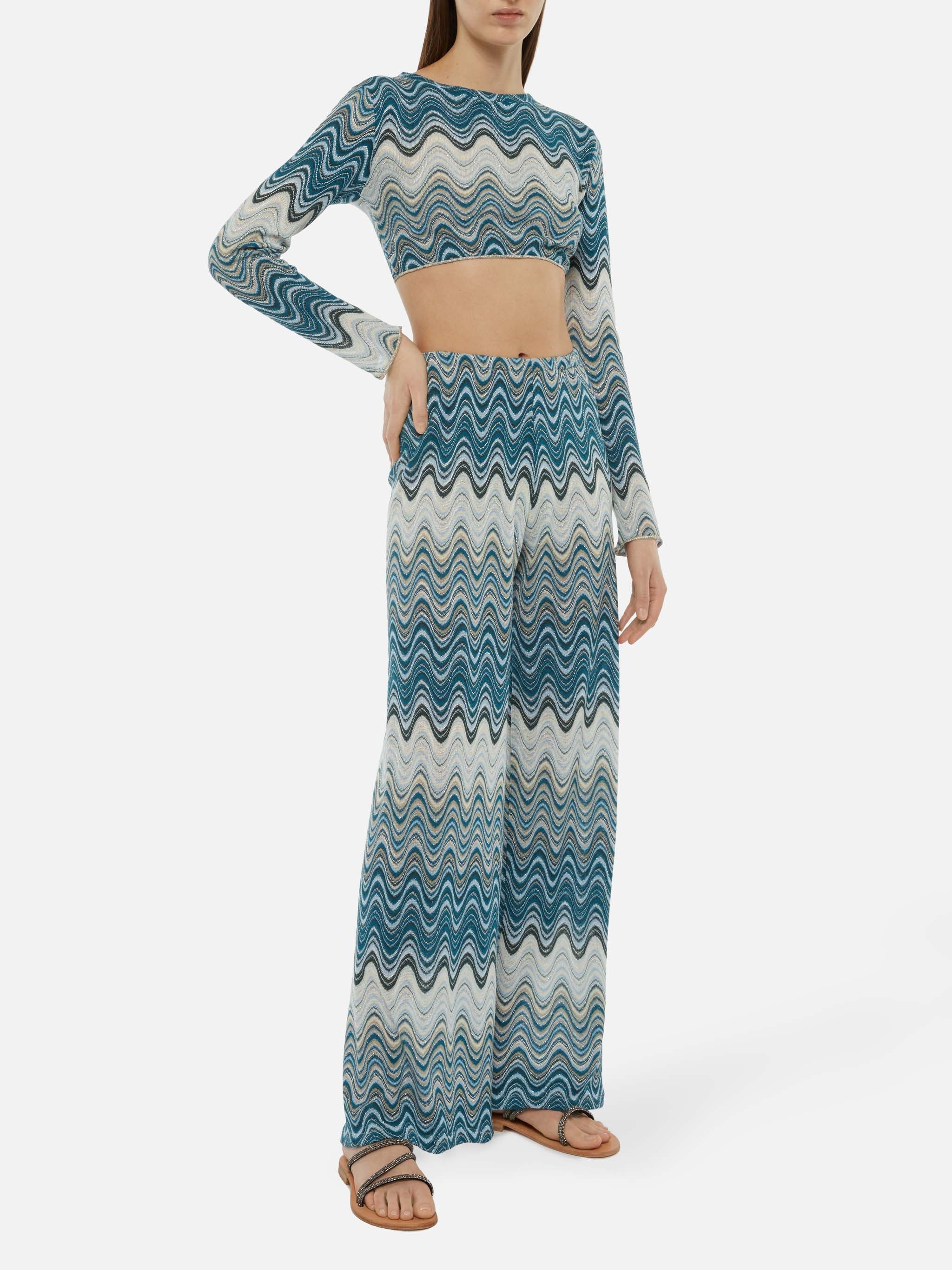 Siviglia Raschel Knit Cropped T-Shirt Green