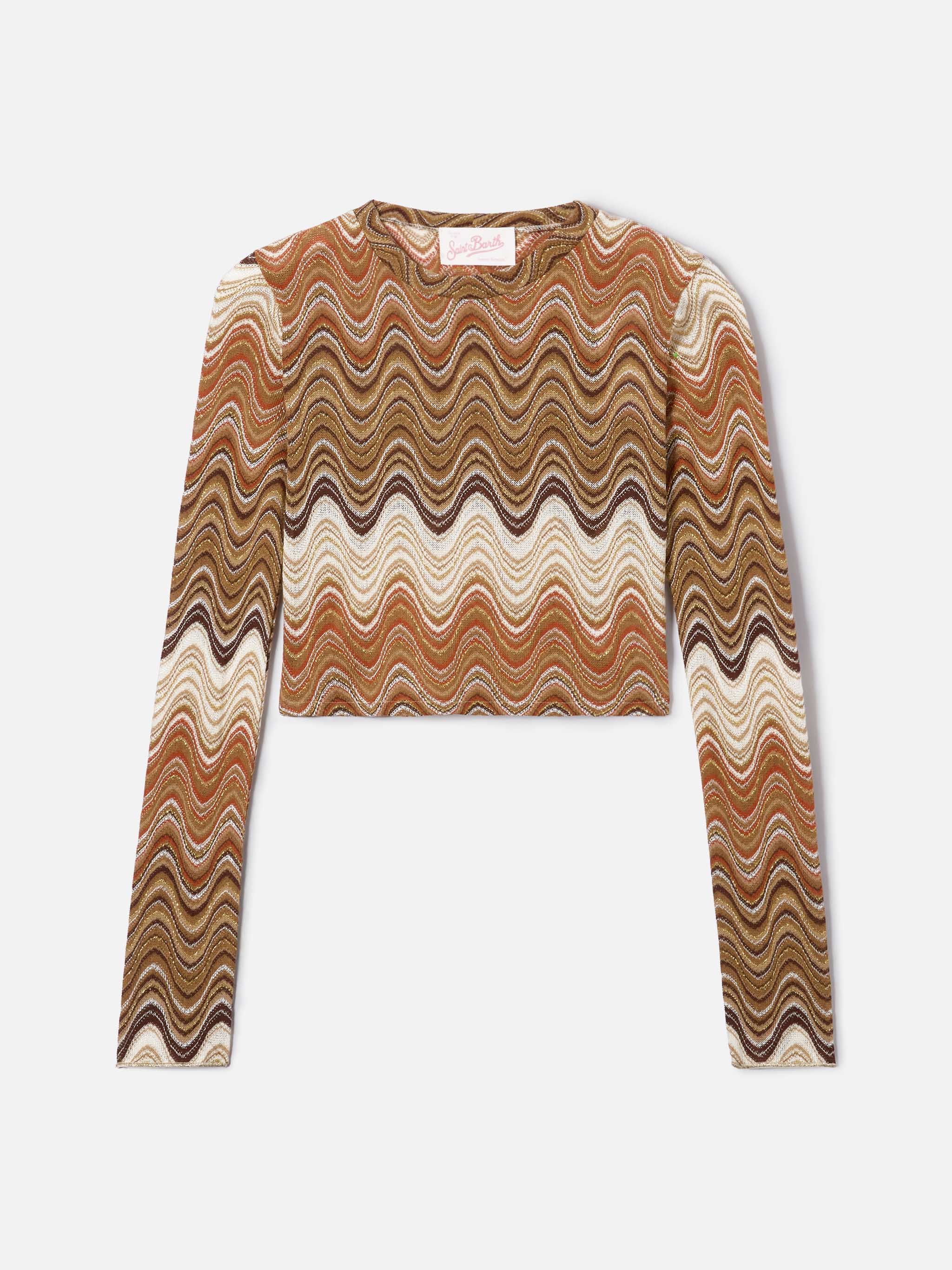 Siviglia Cropped Degradé Raschel Top With Wave Pattern Brown Shirt