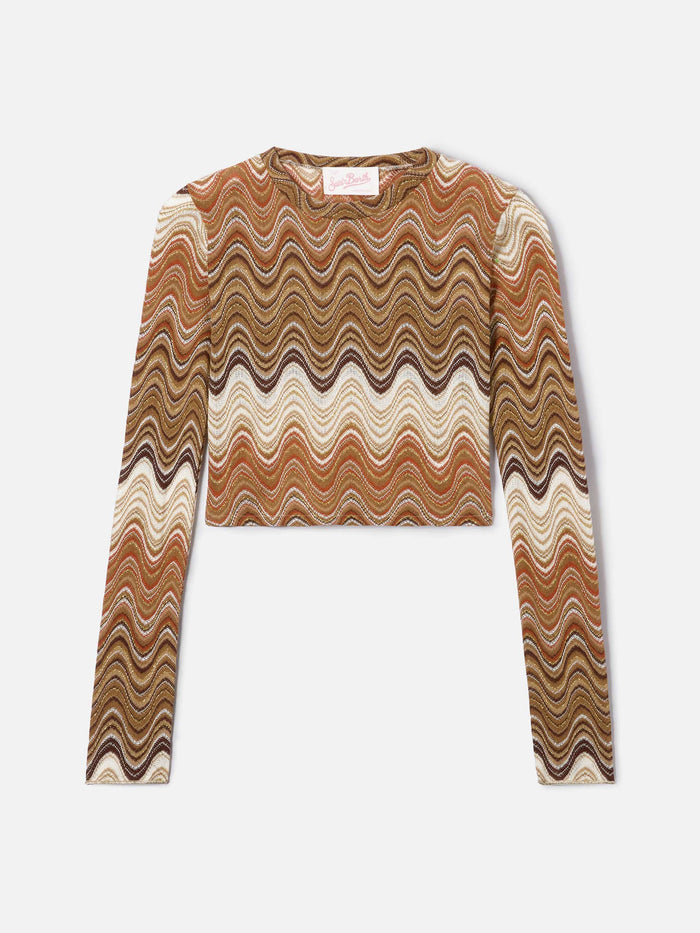 Siviglia Cropped Degradé Raschel Top With Wave Pattern Brown Shirt