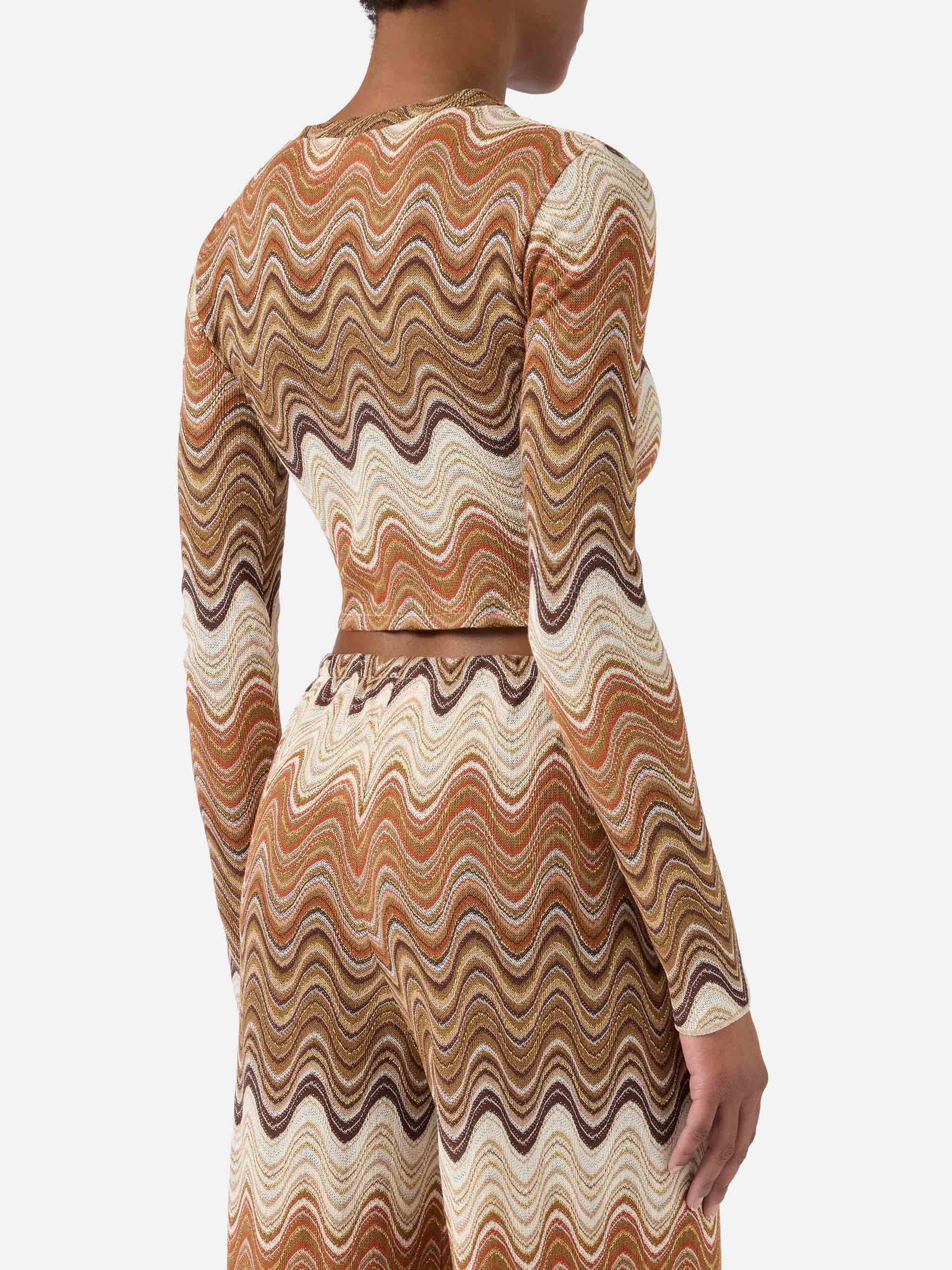 Siviglia Cropped Degradé Raschel Top With Wave Pattern Brown Shirt