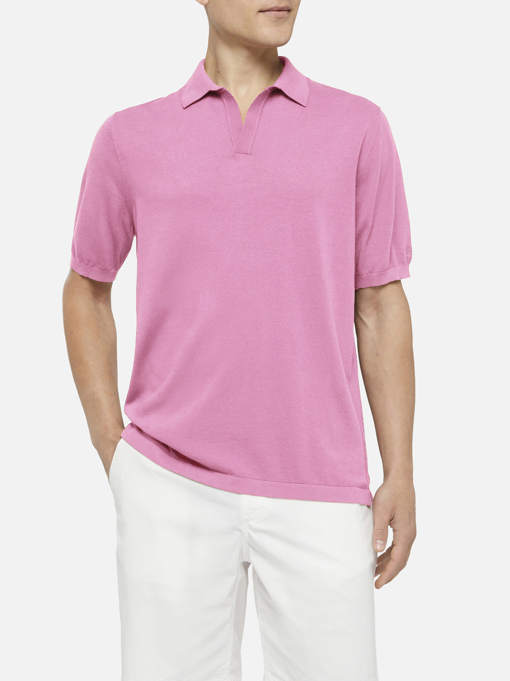 Sloan Bubble Pink Buttonless Knitted Polo Shirt Knitwear
