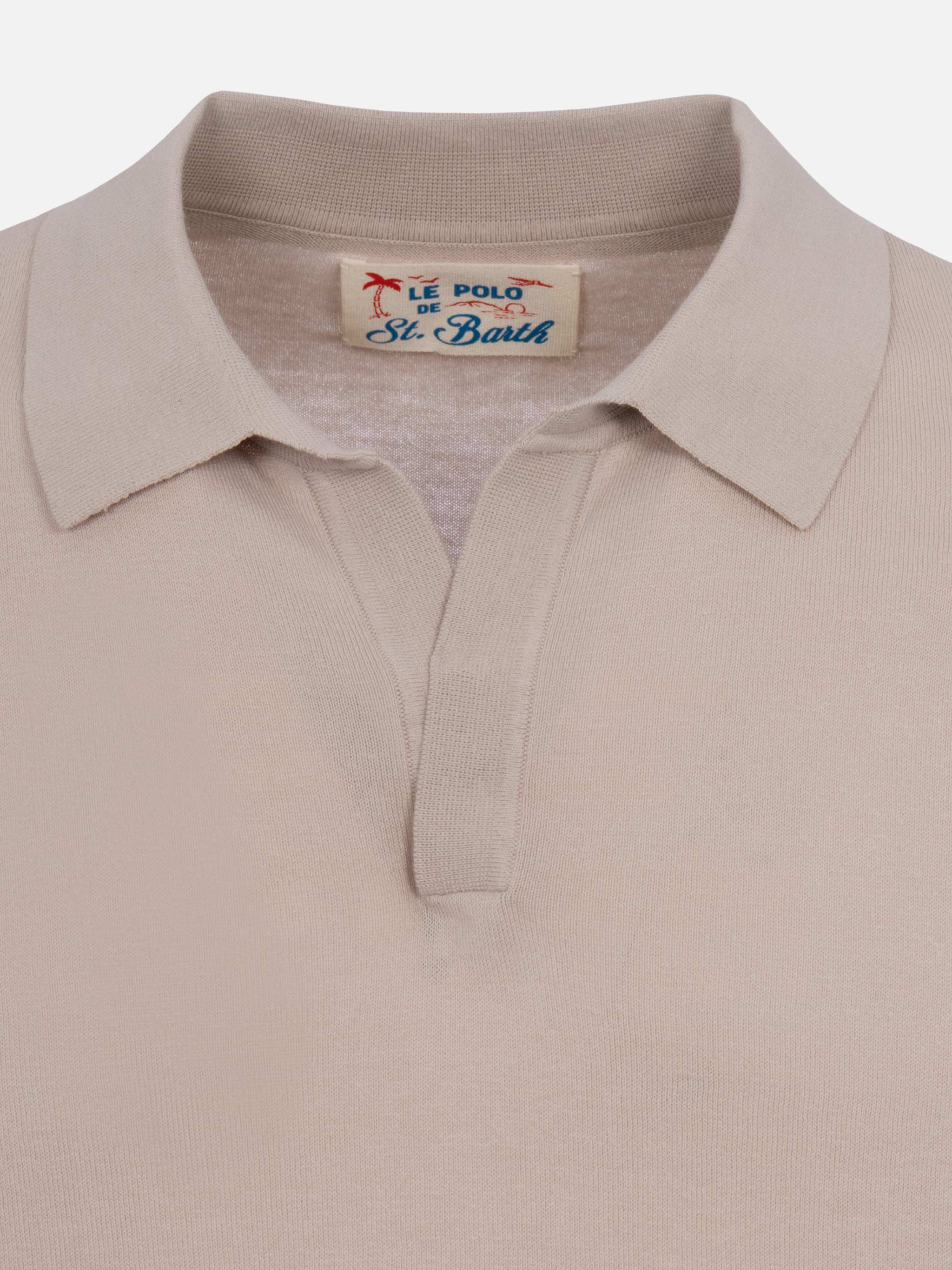 Sloan Stone Grey Buttonless Knitted Polo Shirt Knitwear