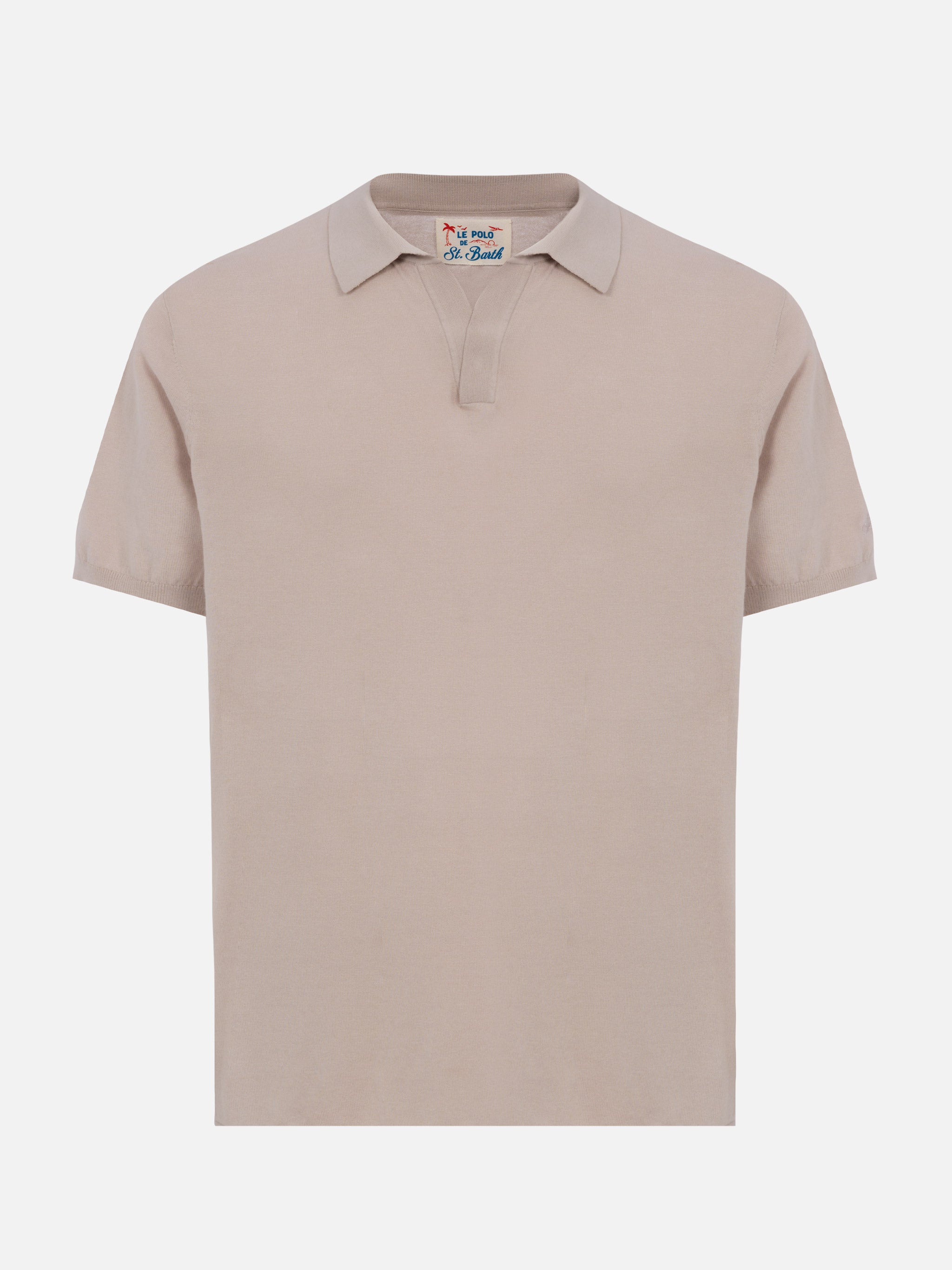 Sloan Stone Grey Buttonless Knitted Polo Shirt Knitwear