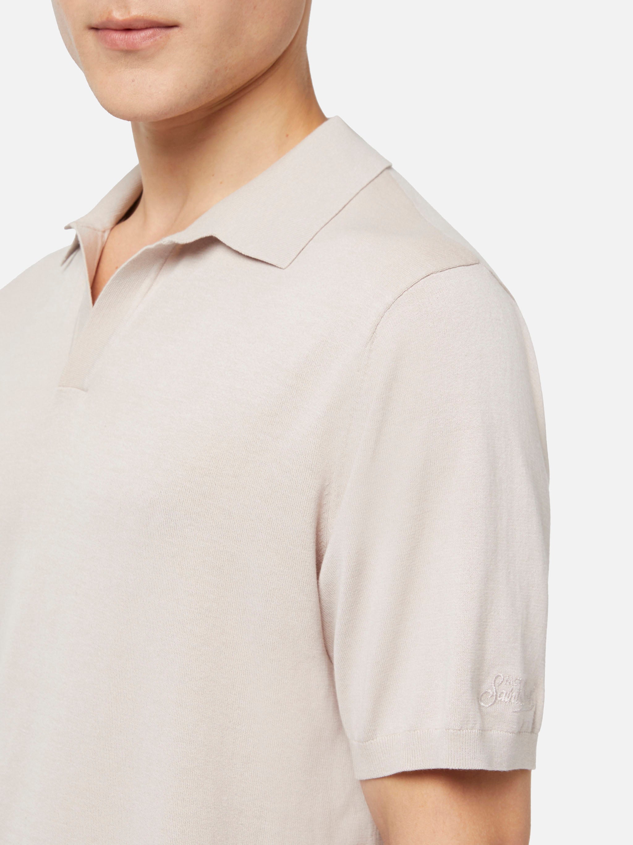Sloan Stone Grey Buttonless Knitted Polo Shirt Knitwear