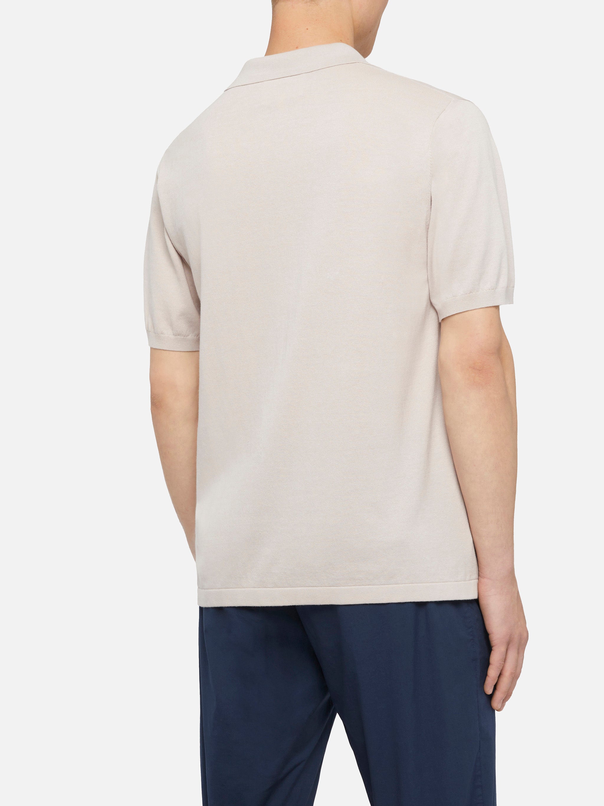 Sloan Stone Grey Buttonless Knitted Polo Shirt Knitwear
