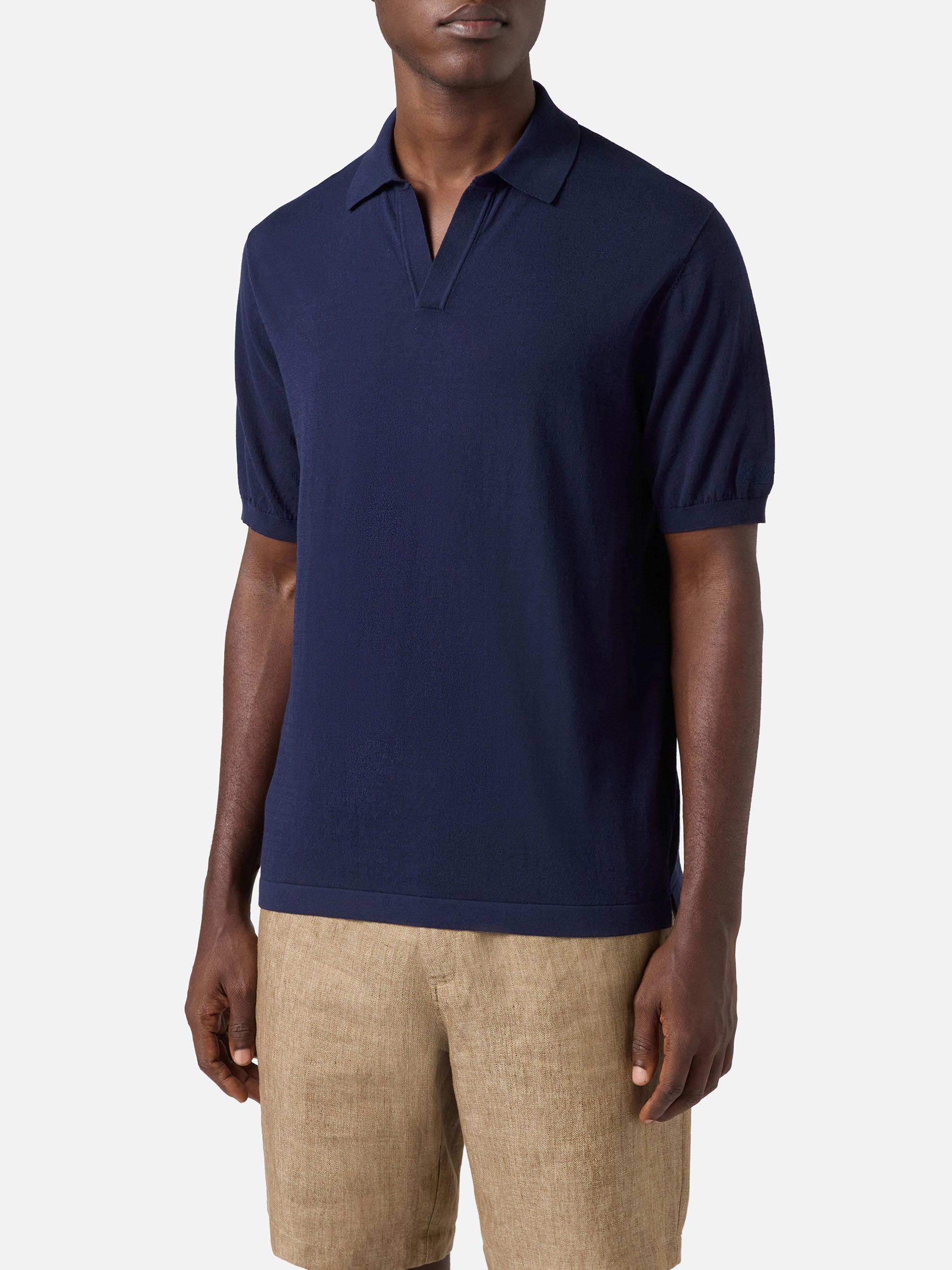 Sloan Solid Navy Blue Polo Premium High-Twist Cotton Knitwear
