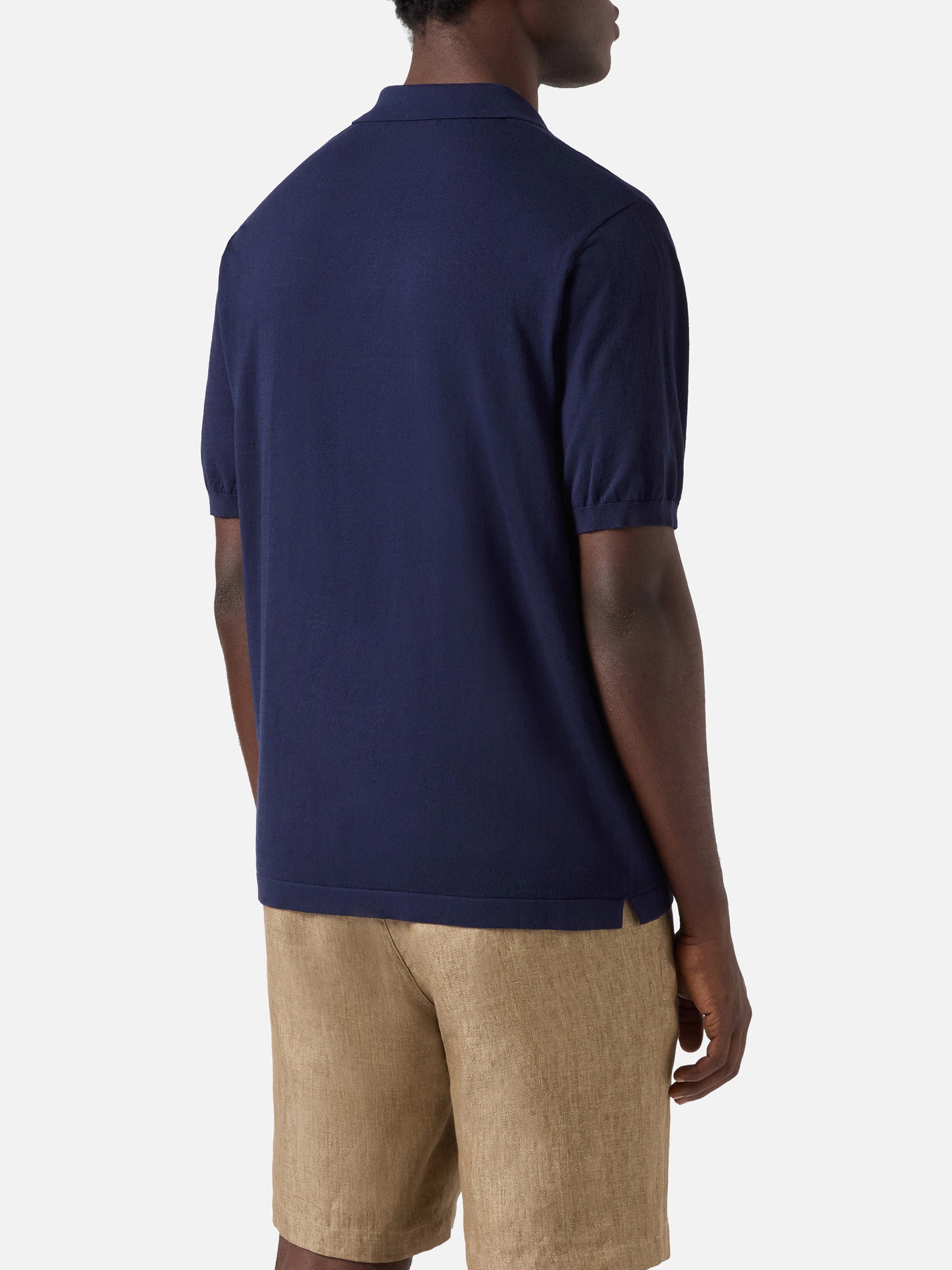 Sloan Solid Navy Blue Polo Premium High-Twist Cotton Knitwear
