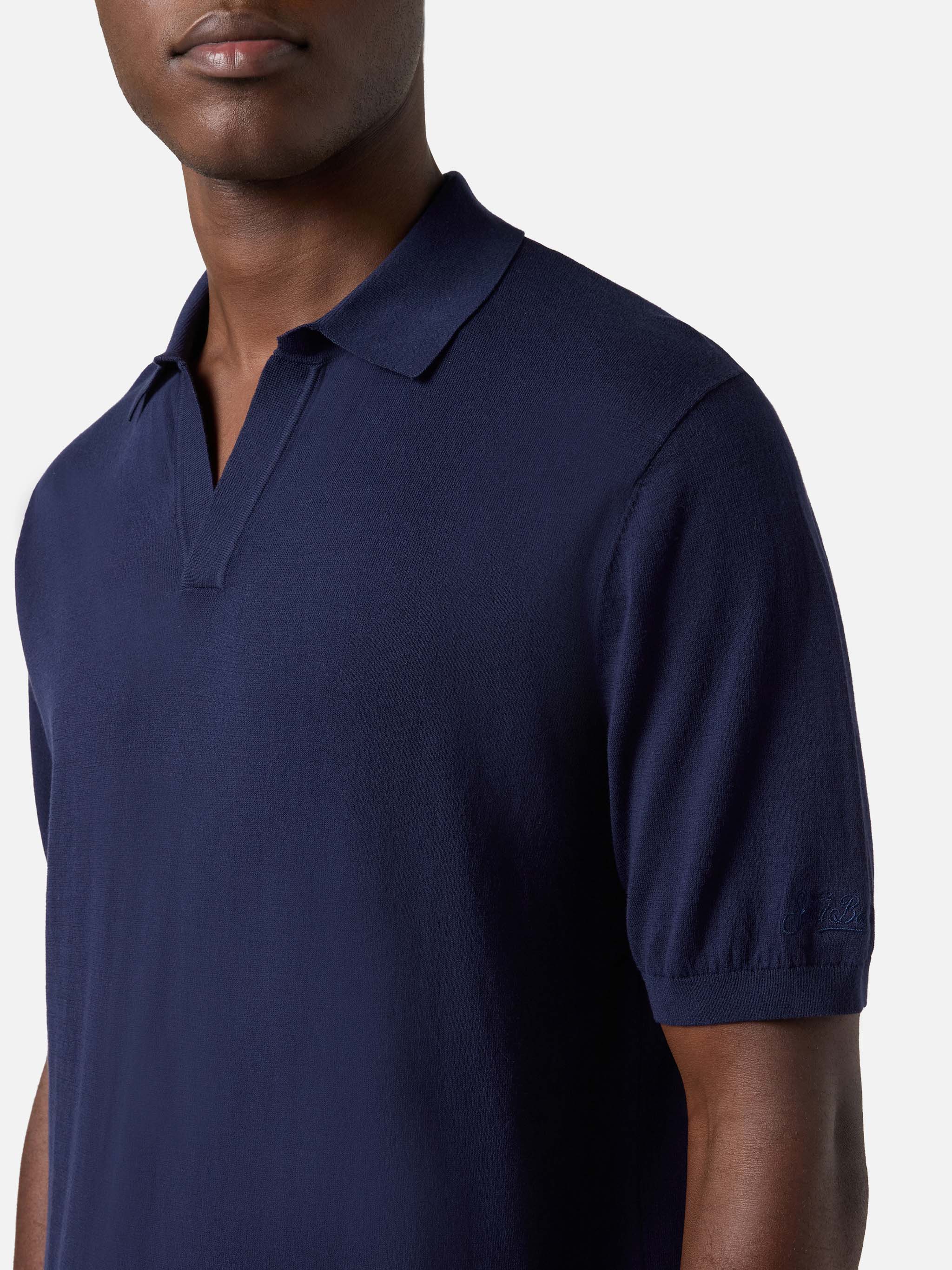Sloan Solid Navy Blue Polo Premium High-Twist Cotton Knitwear