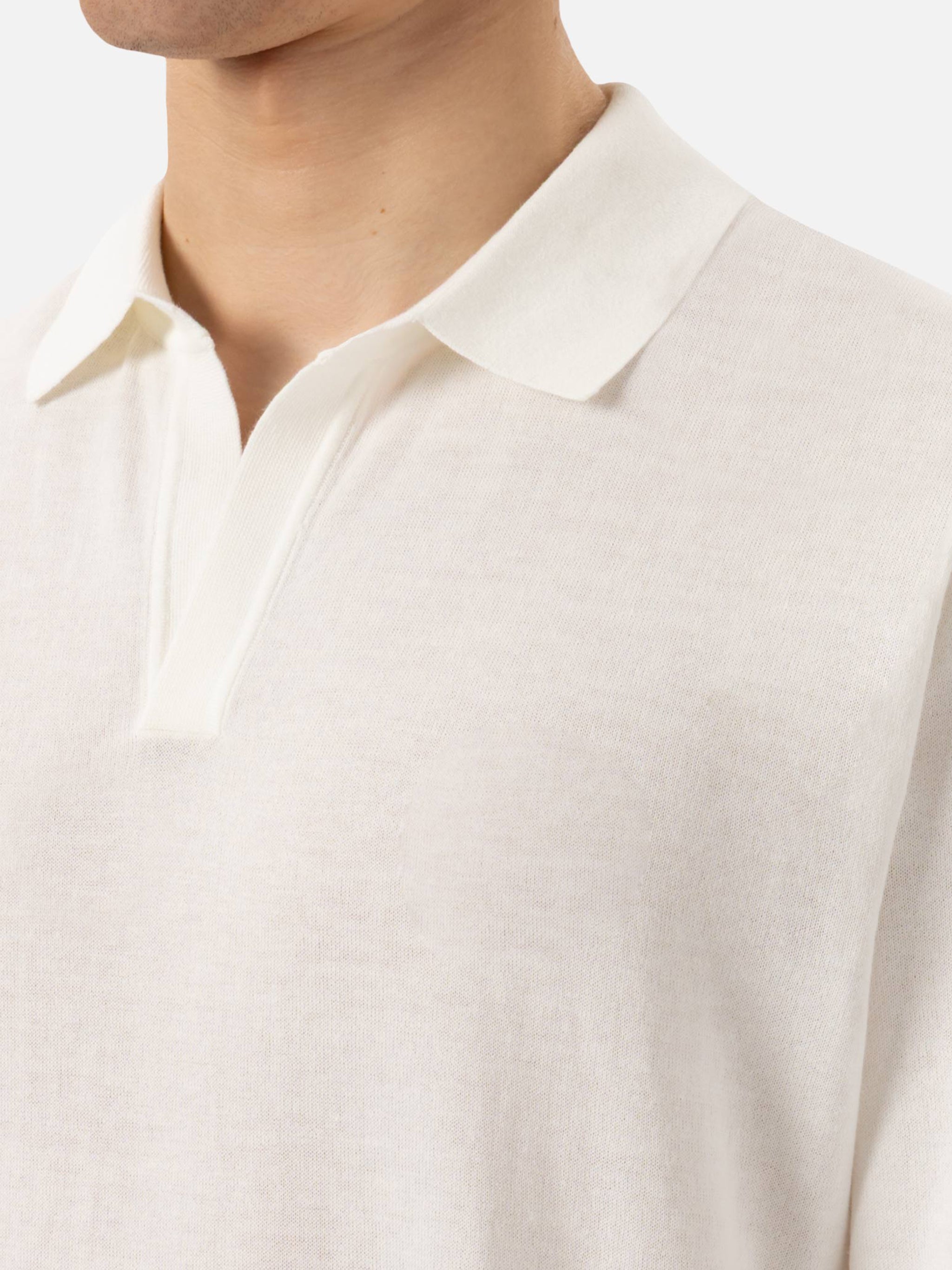 Sloan White Buttonless Knitted Polo Shirt Knitwear