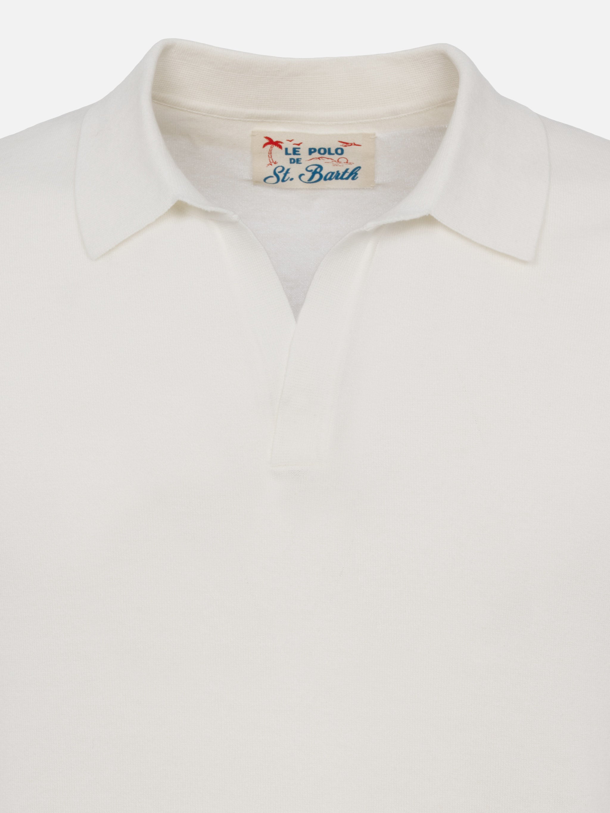 Sloan White Buttonless Knitted Polo Shirt Knitwear
