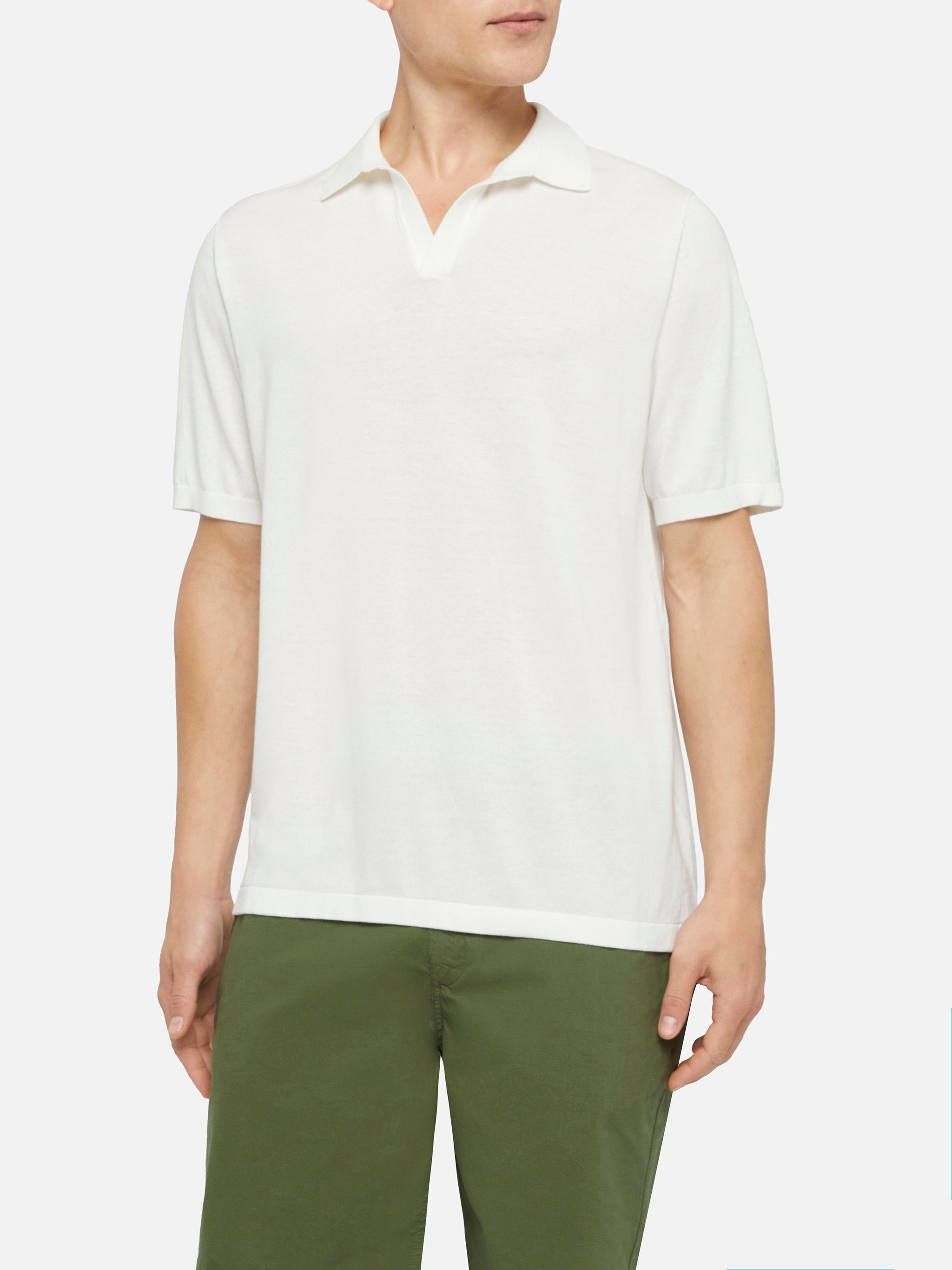 Sloan White Buttonless Knitted Polo Shirt Knitwear