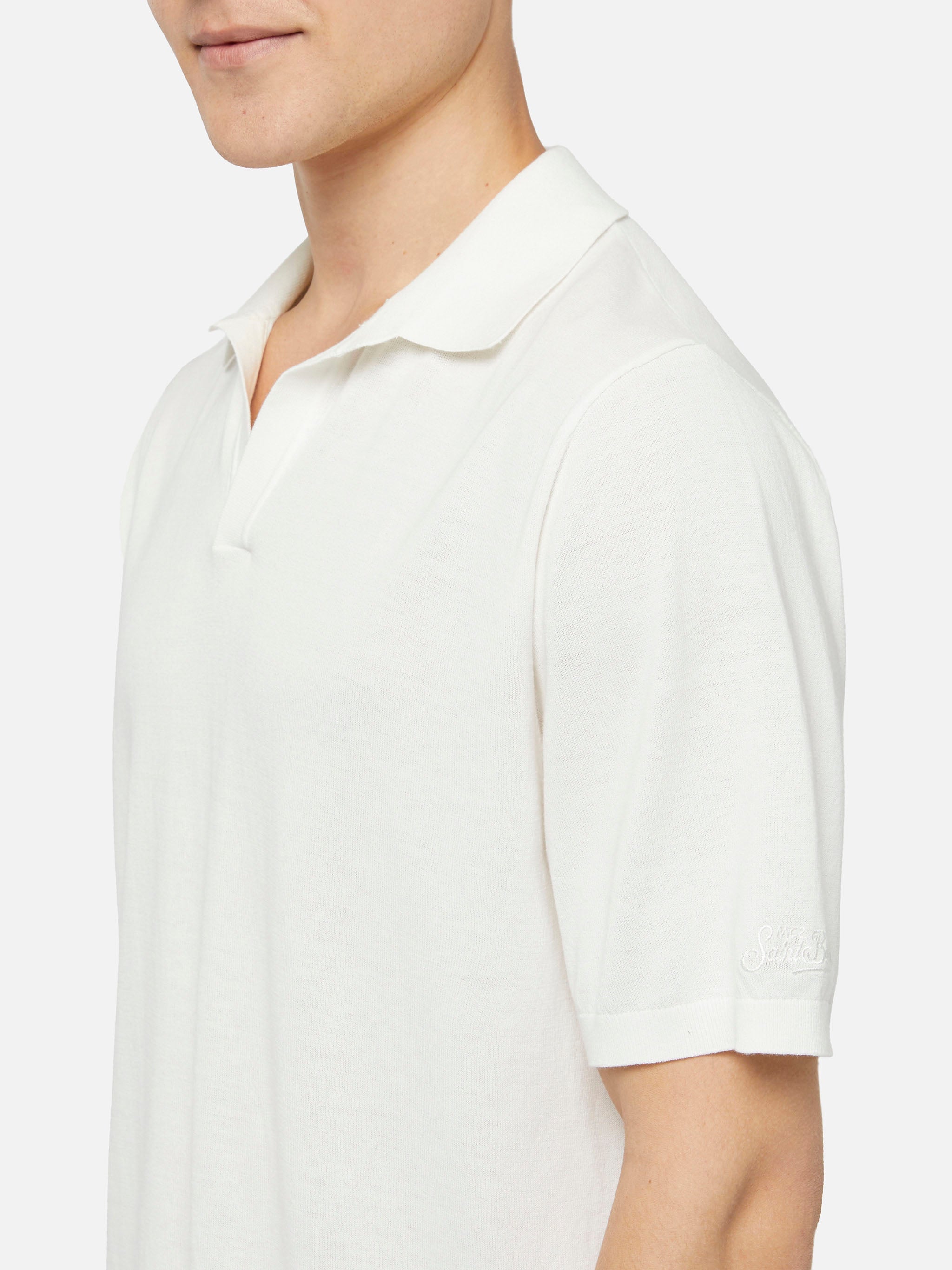 Sloan White Buttonless Knitted Polo Shirt Knitwear