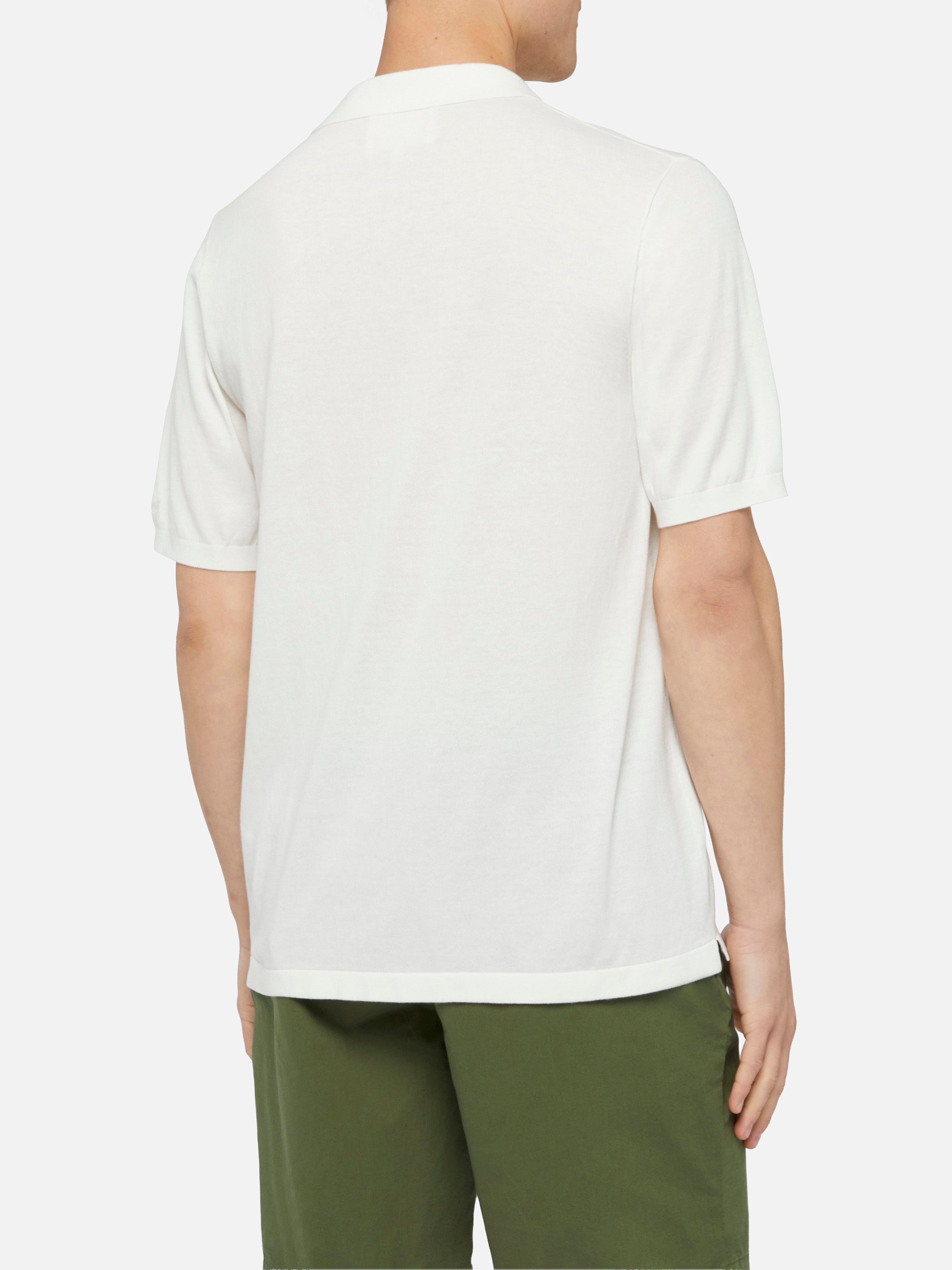 Sloan White Buttonless Knitted Polo Shirt Knitwear