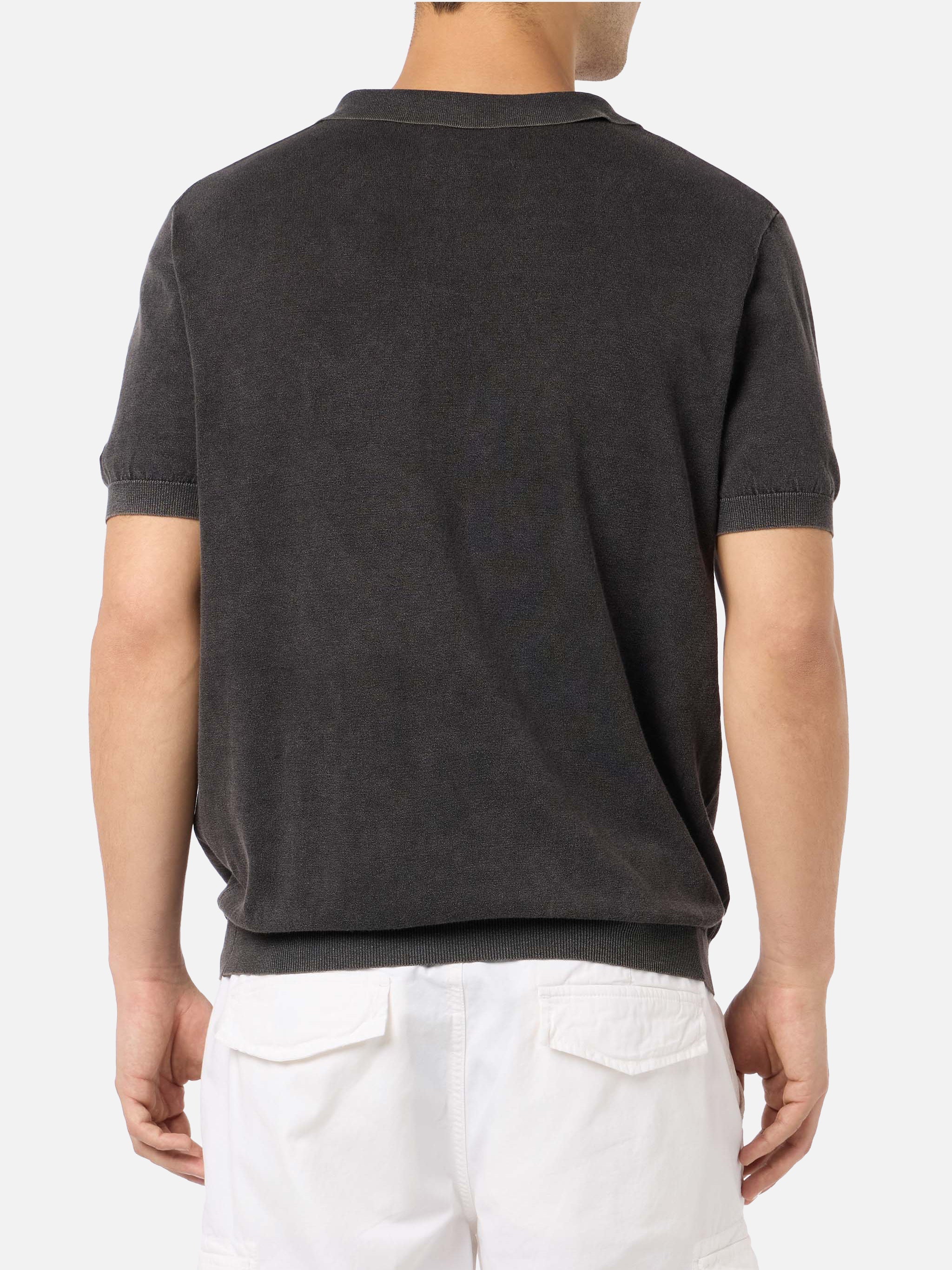 Black Buttonless Knitted Polo Shirt Sloan With Vintage Treatment Knitwear
