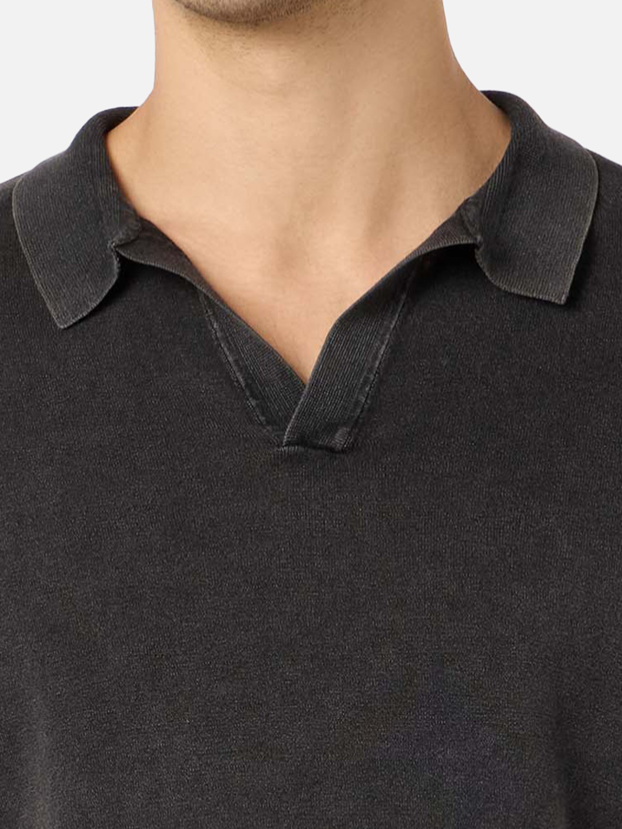 Black Buttonless Knitted Polo Shirt Sloan With Vintage Treatment Knitwear