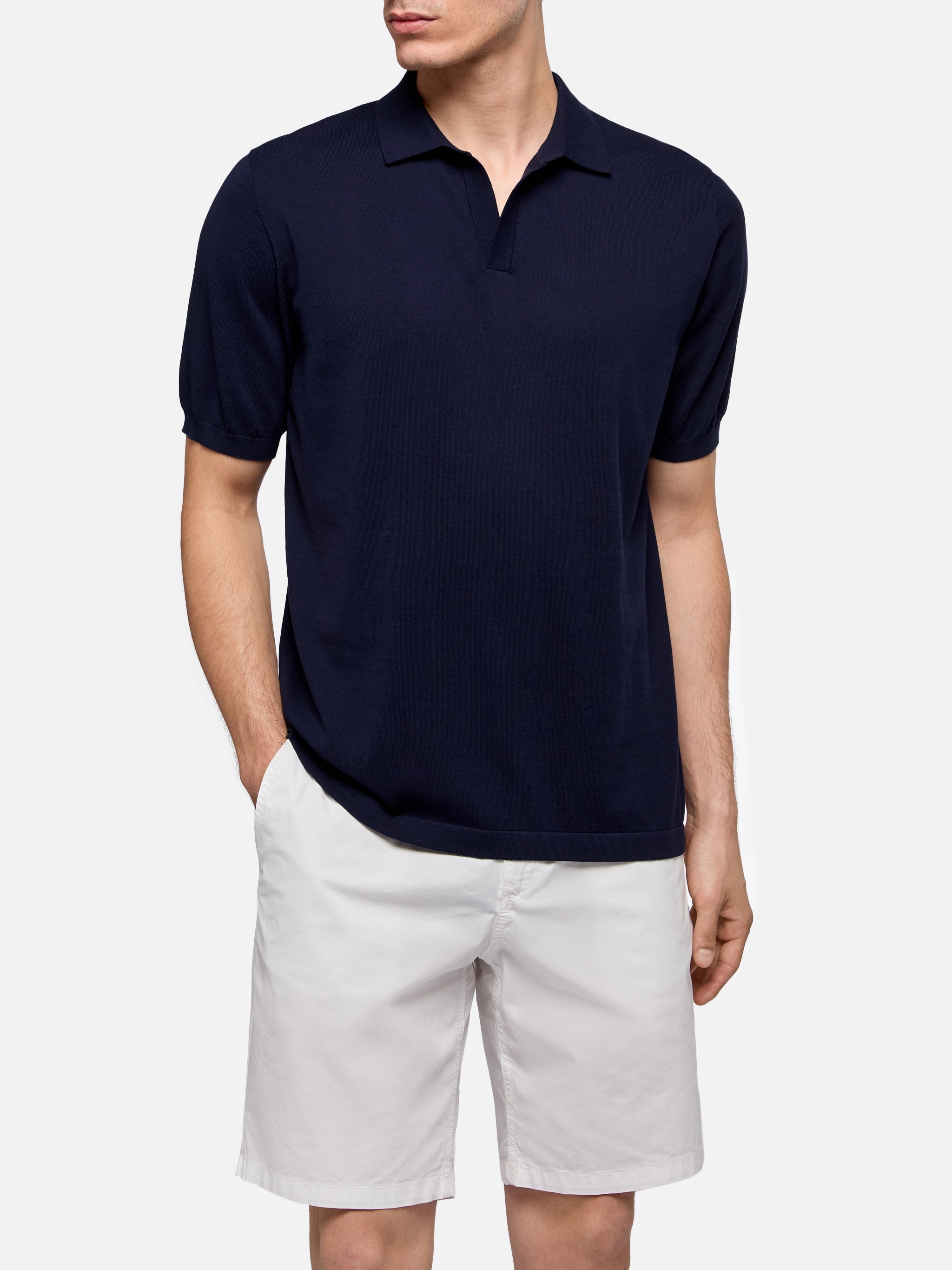 Sloan Navy Blue Buttonless Knitted Polo Shirt Knitwear