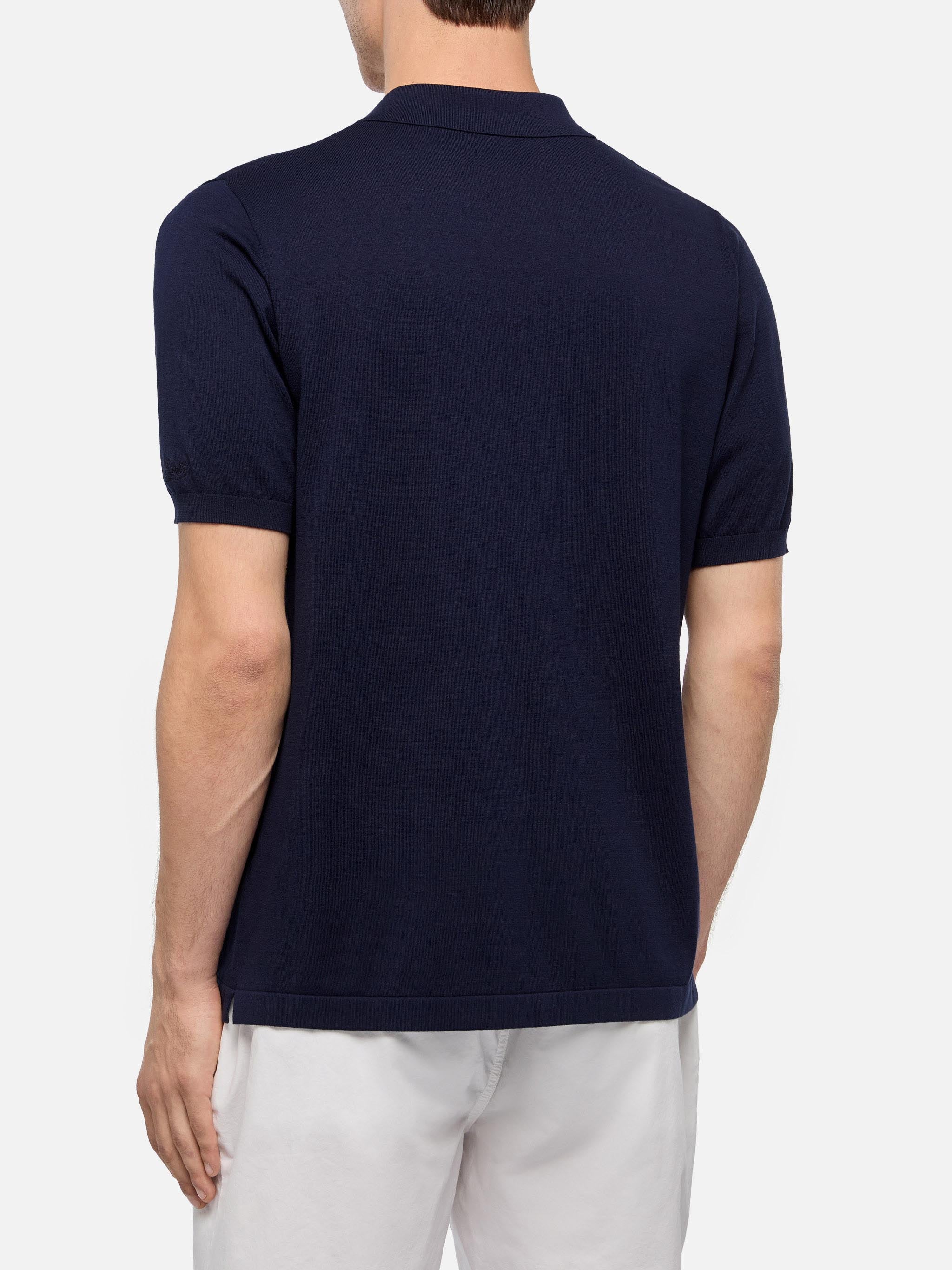 Sloan Navy Blue Buttonless Knitted Polo Shirt Knitwear
