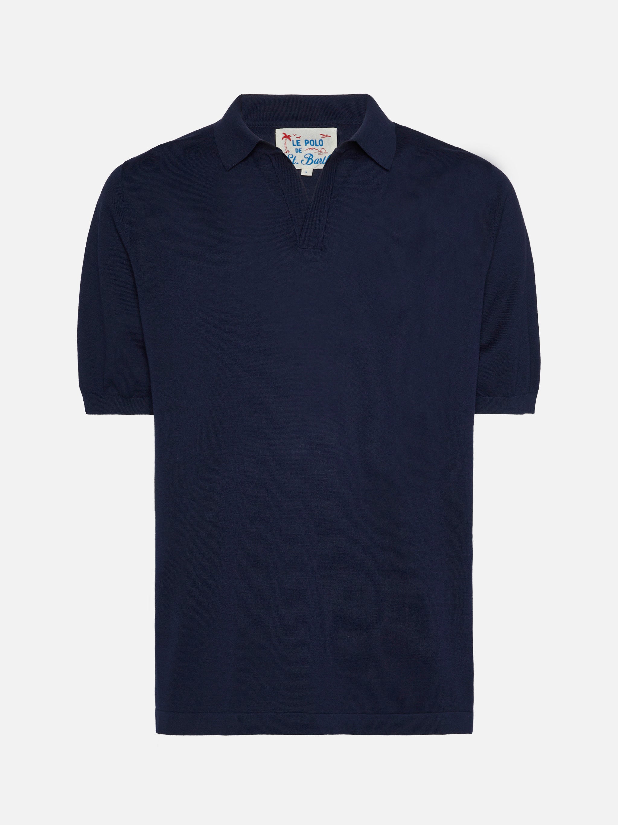 Sloan Navy Blue Buttonless Knitted Polo Shirt Knitwear