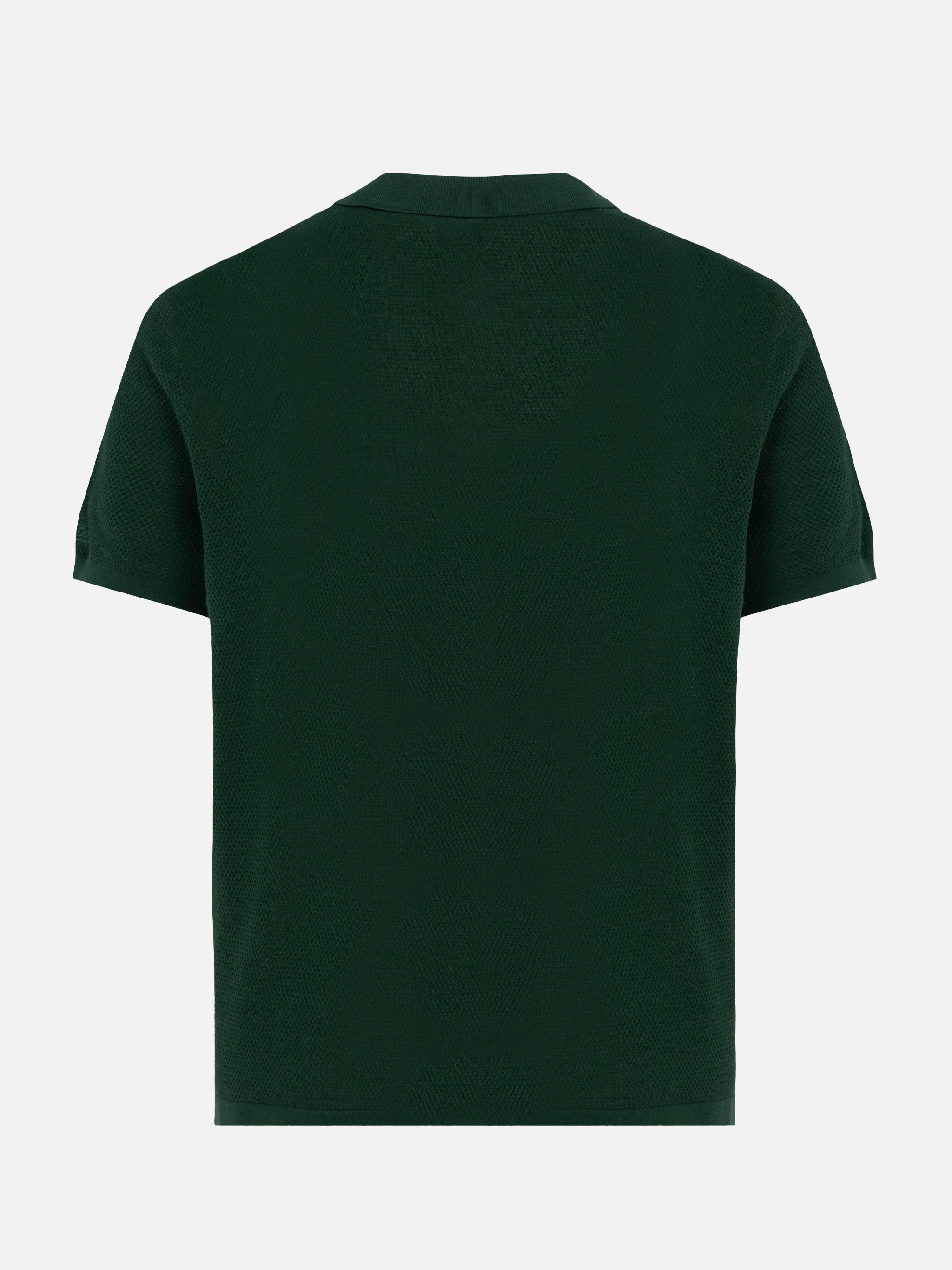 Sloan Green Buttonless Mesh Knitted Polo Shirt Knitwear