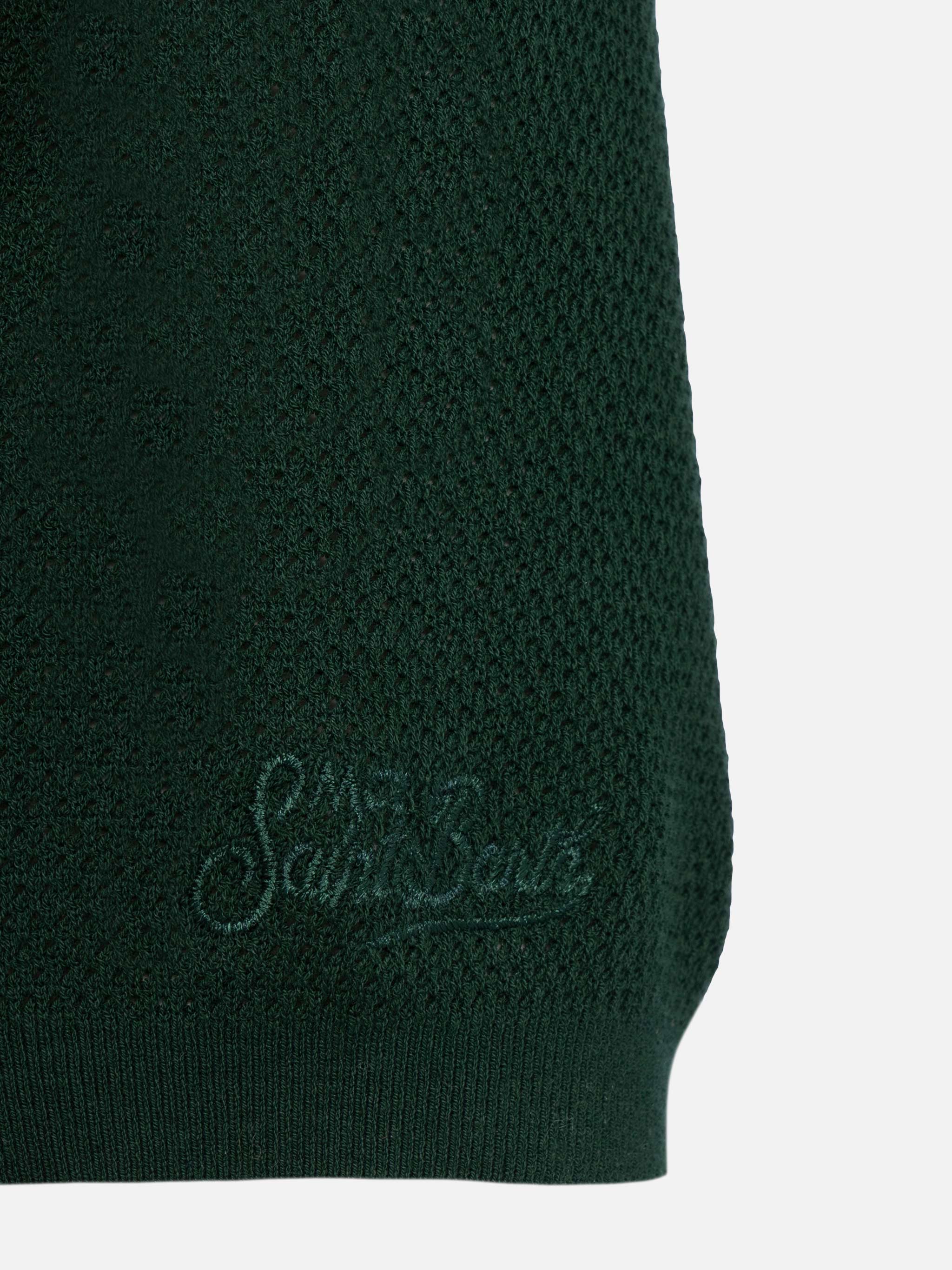 Sloan Green Buttonless Mesh Knitted Polo Shirt Knitwear