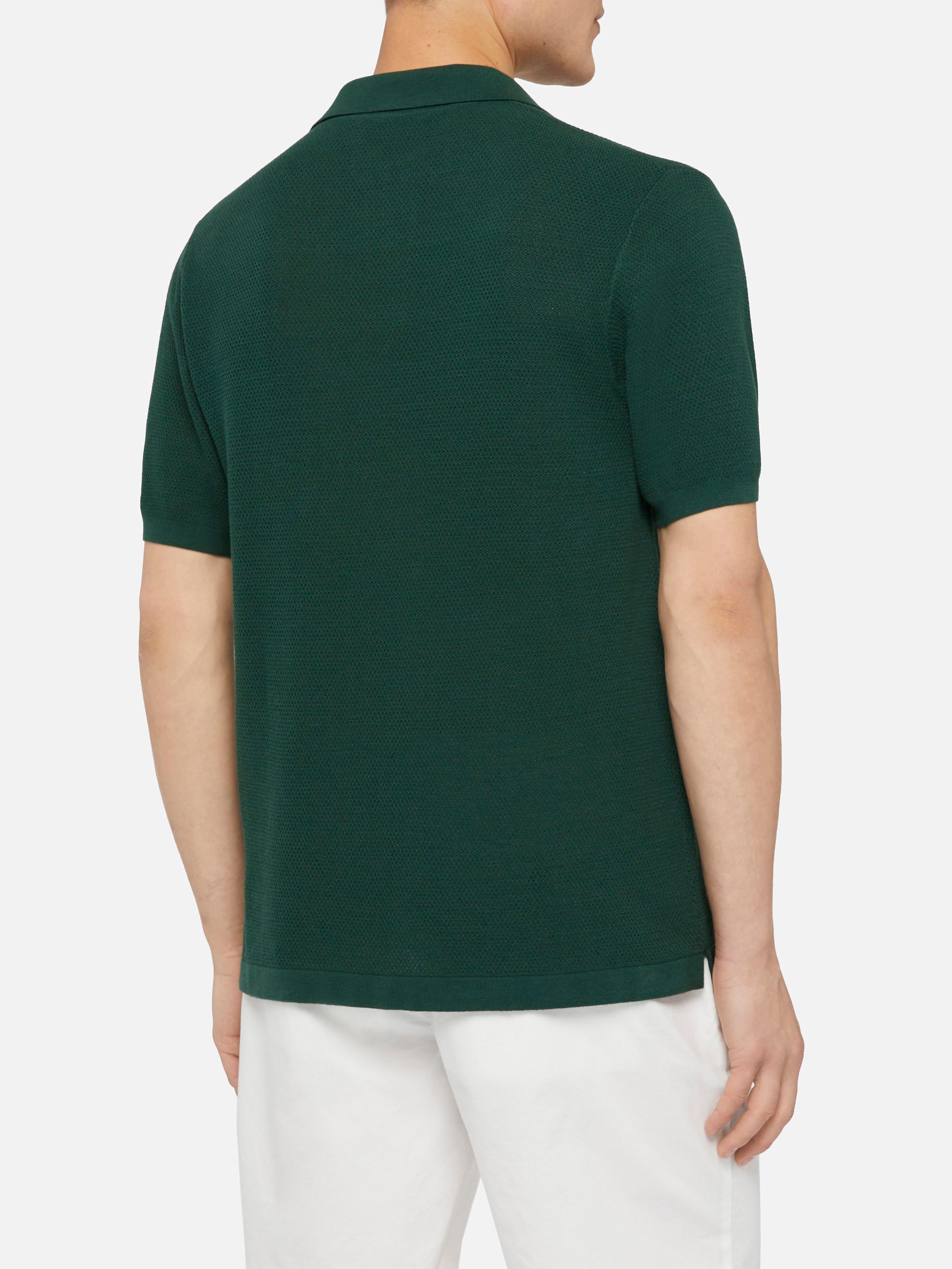Sloan Green Buttonless Mesh Knitted Polo Shirt Knitwear
