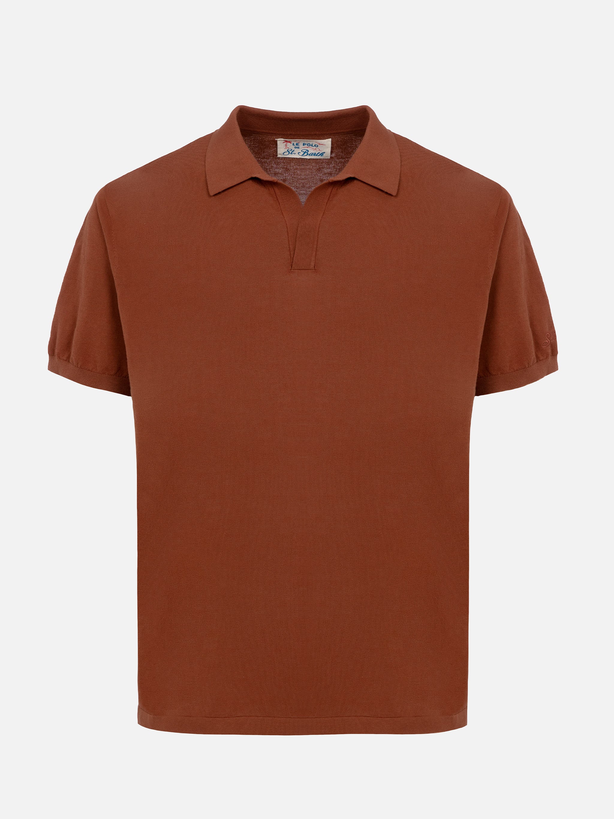 Sloan Camel Brown Buttonless Knitted Polo Shirt Knitwear