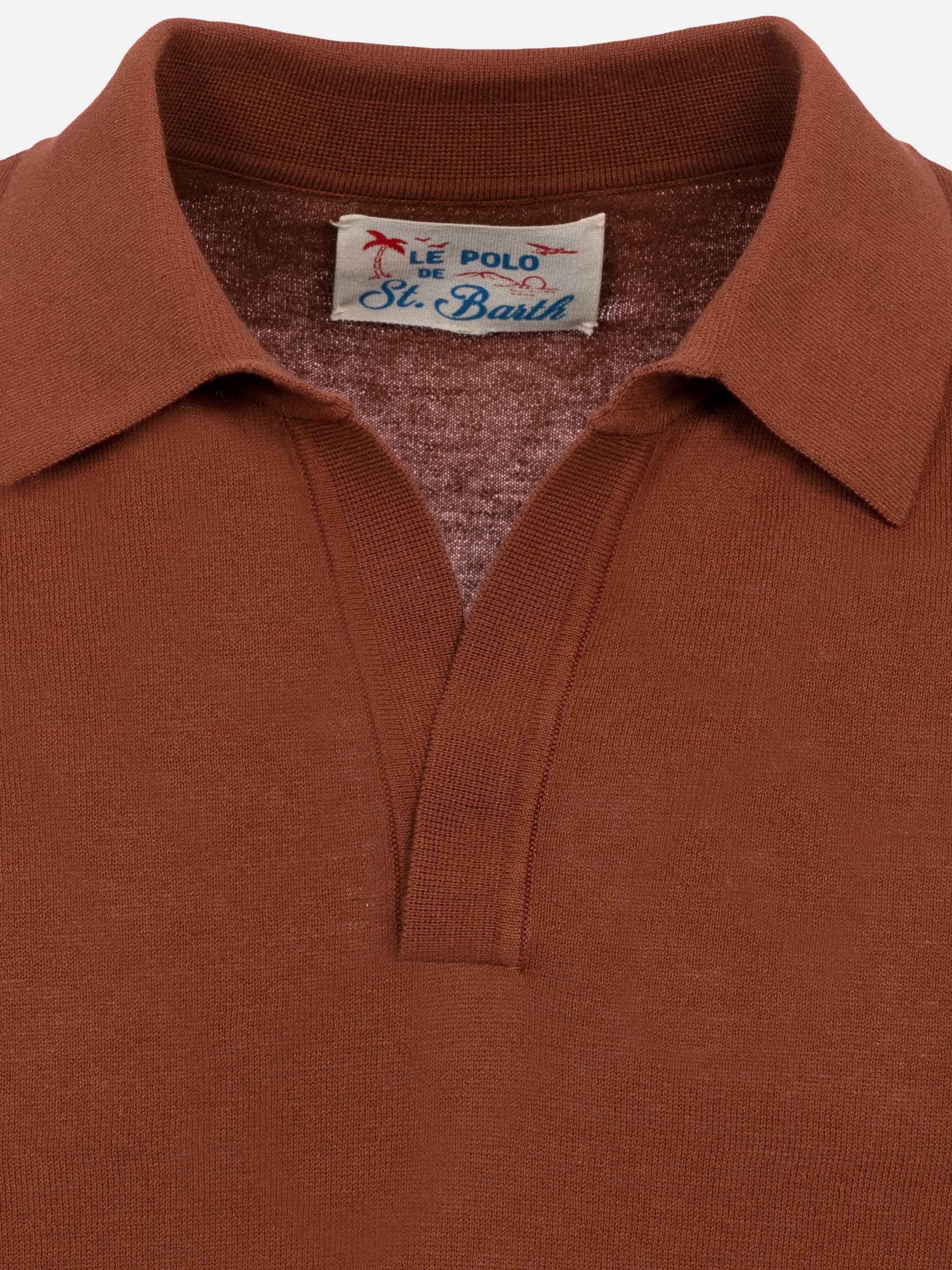 Sloan Camel Brown Buttonless Knitted Polo Shirt Knitwear