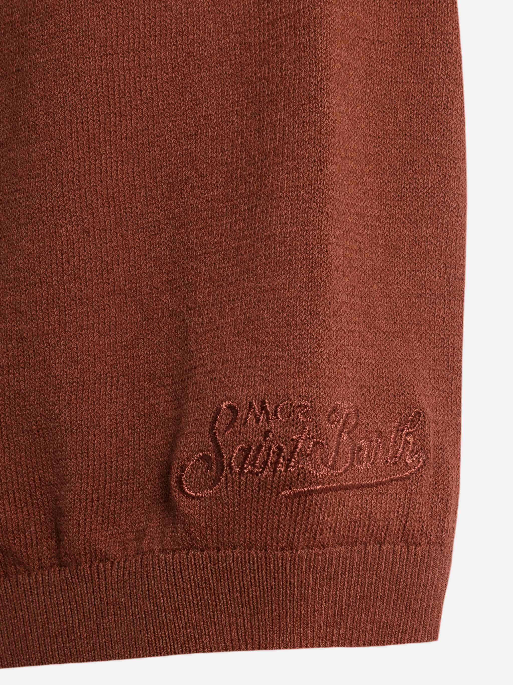 Sloan Camel Brown Buttonless Knitted Polo Shirt Knitwear