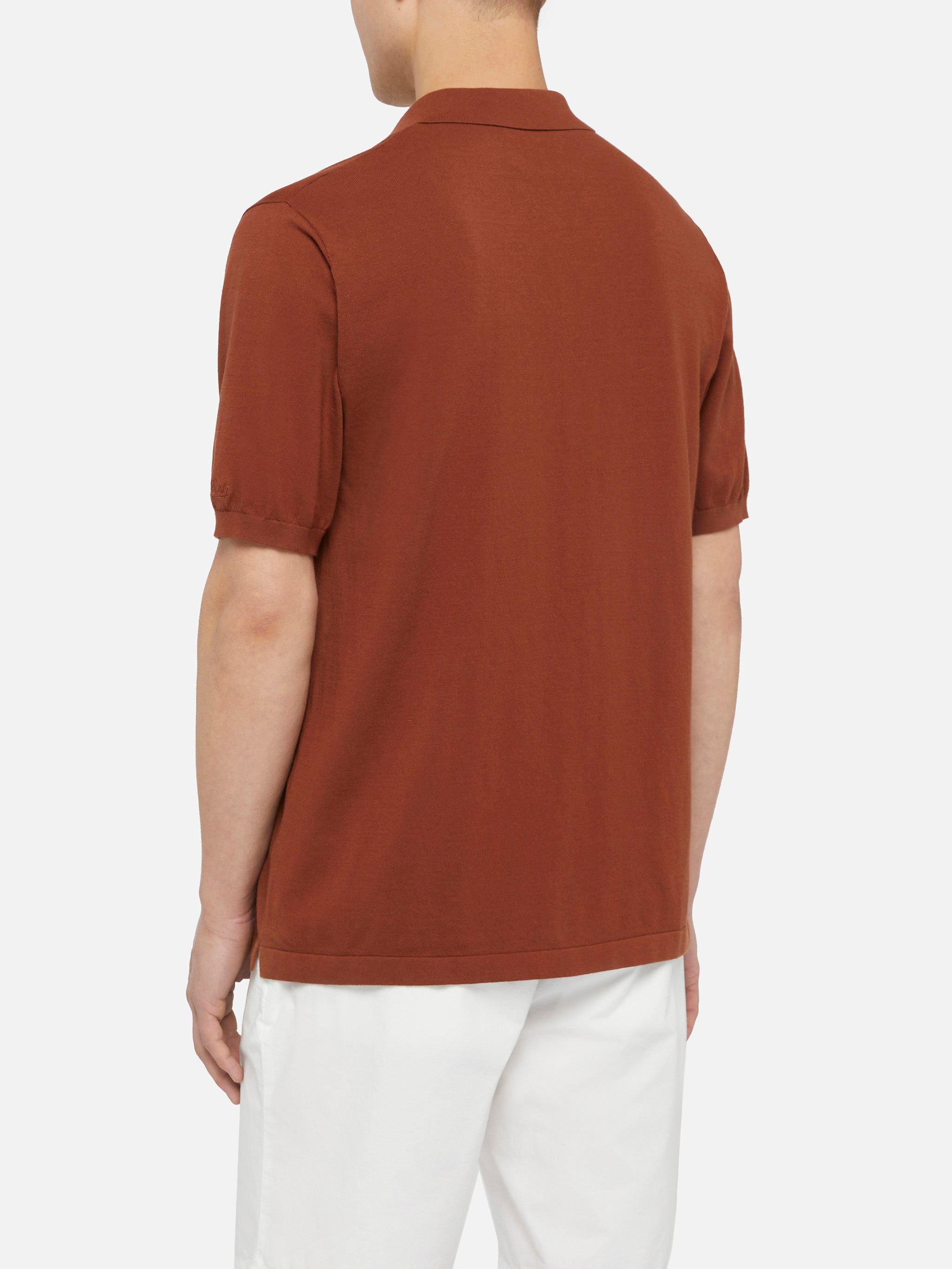 Sloan Camel Brown Buttonless Knitted Polo Shirt Knitwear