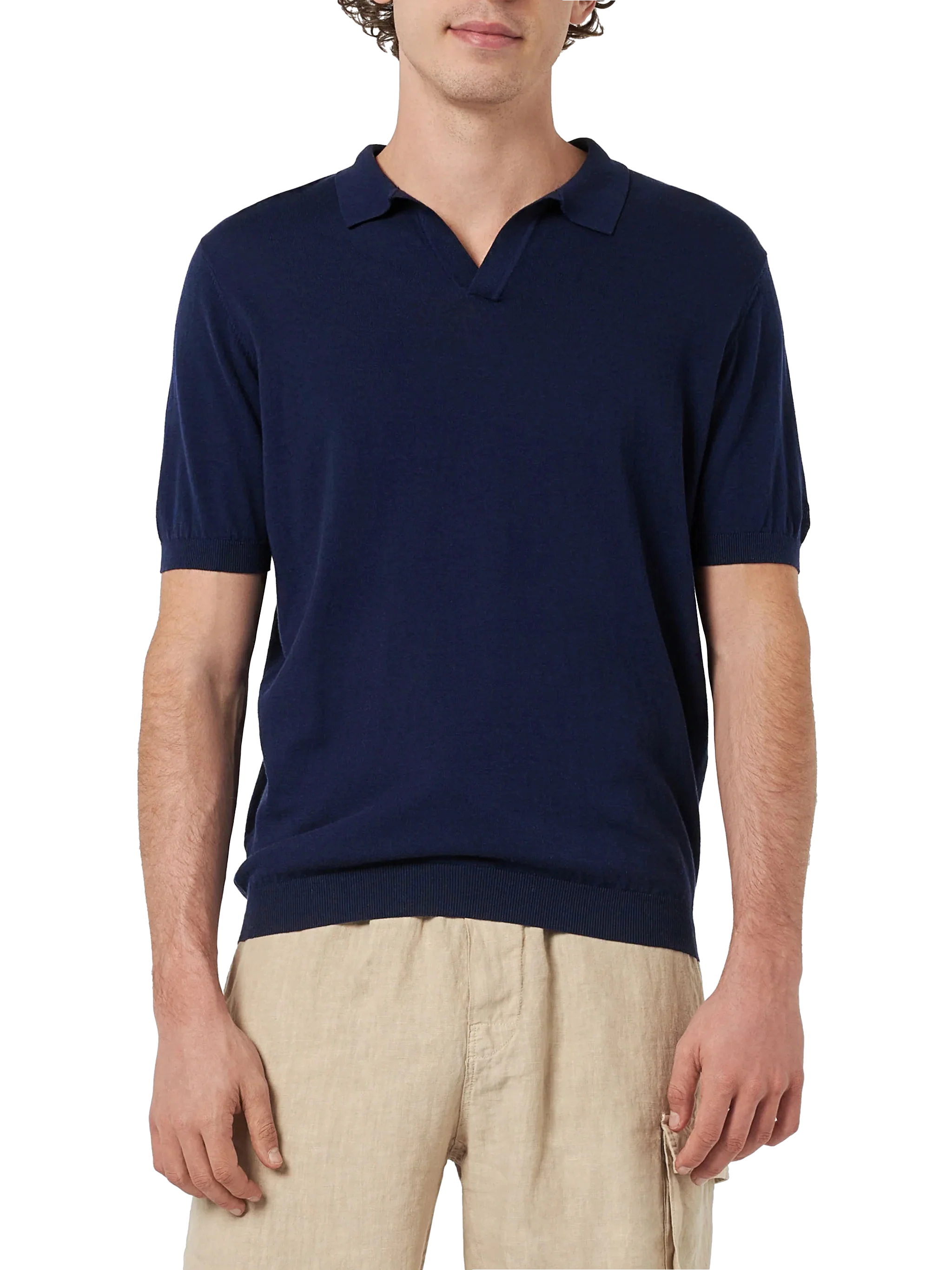 Navy Blue Buttonless Knitted Polo Shirt Sloan Knitwear
