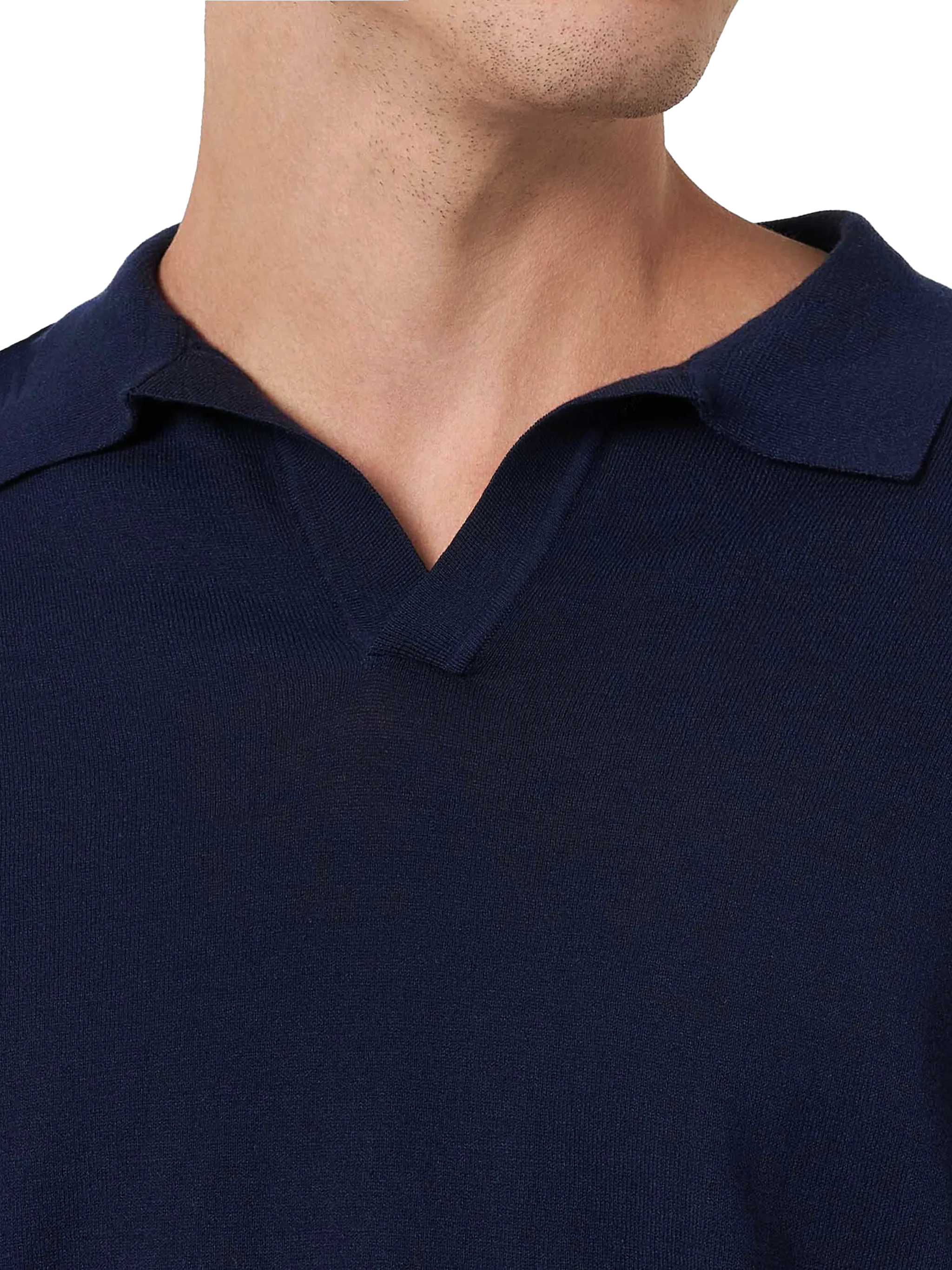 Navy Blue Buttonless Knitted Polo Shirt Sloan Knitwear