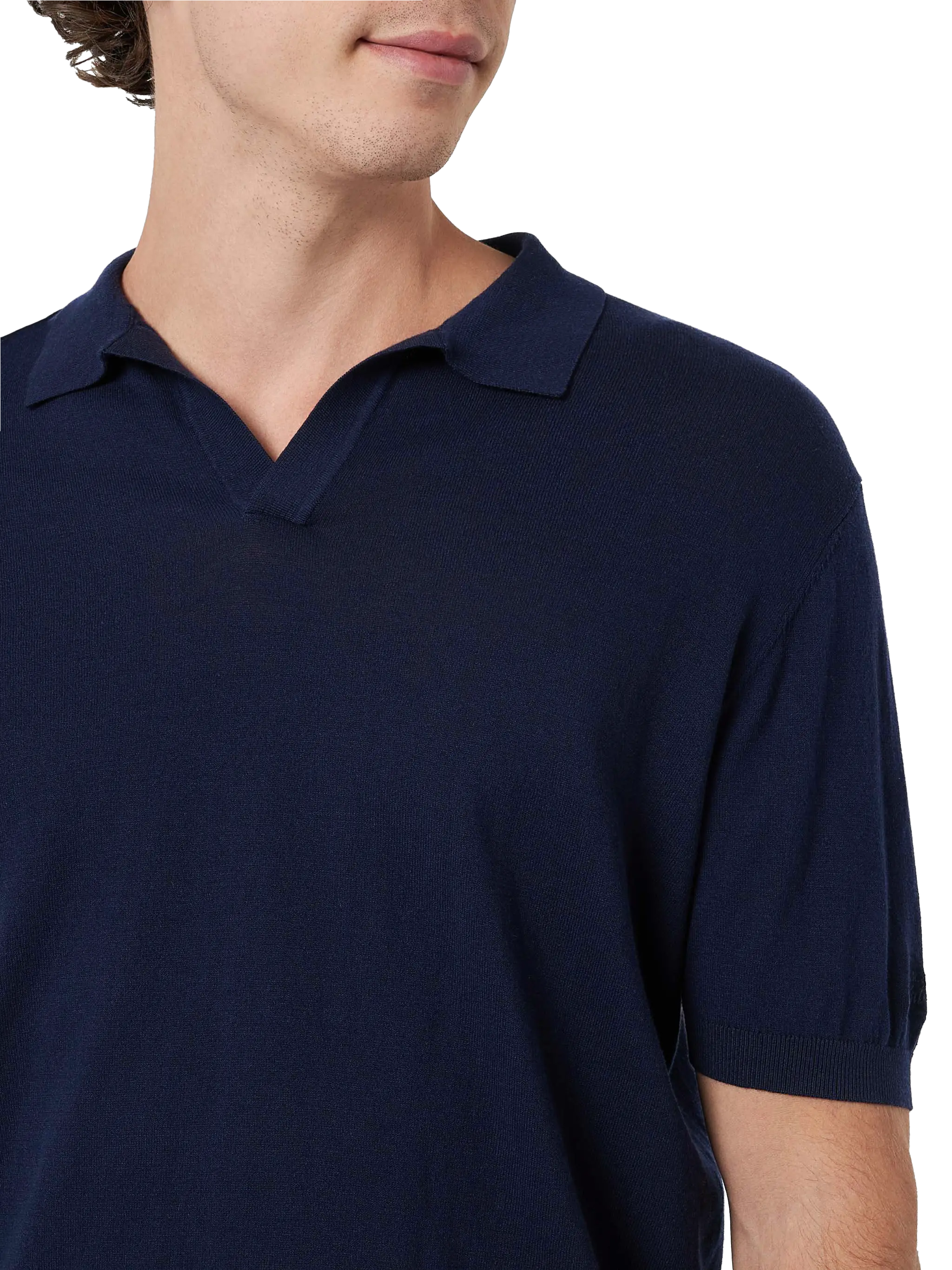 Navy Blue Buttonless Knitted Polo Shirt Sloan Knitwear
