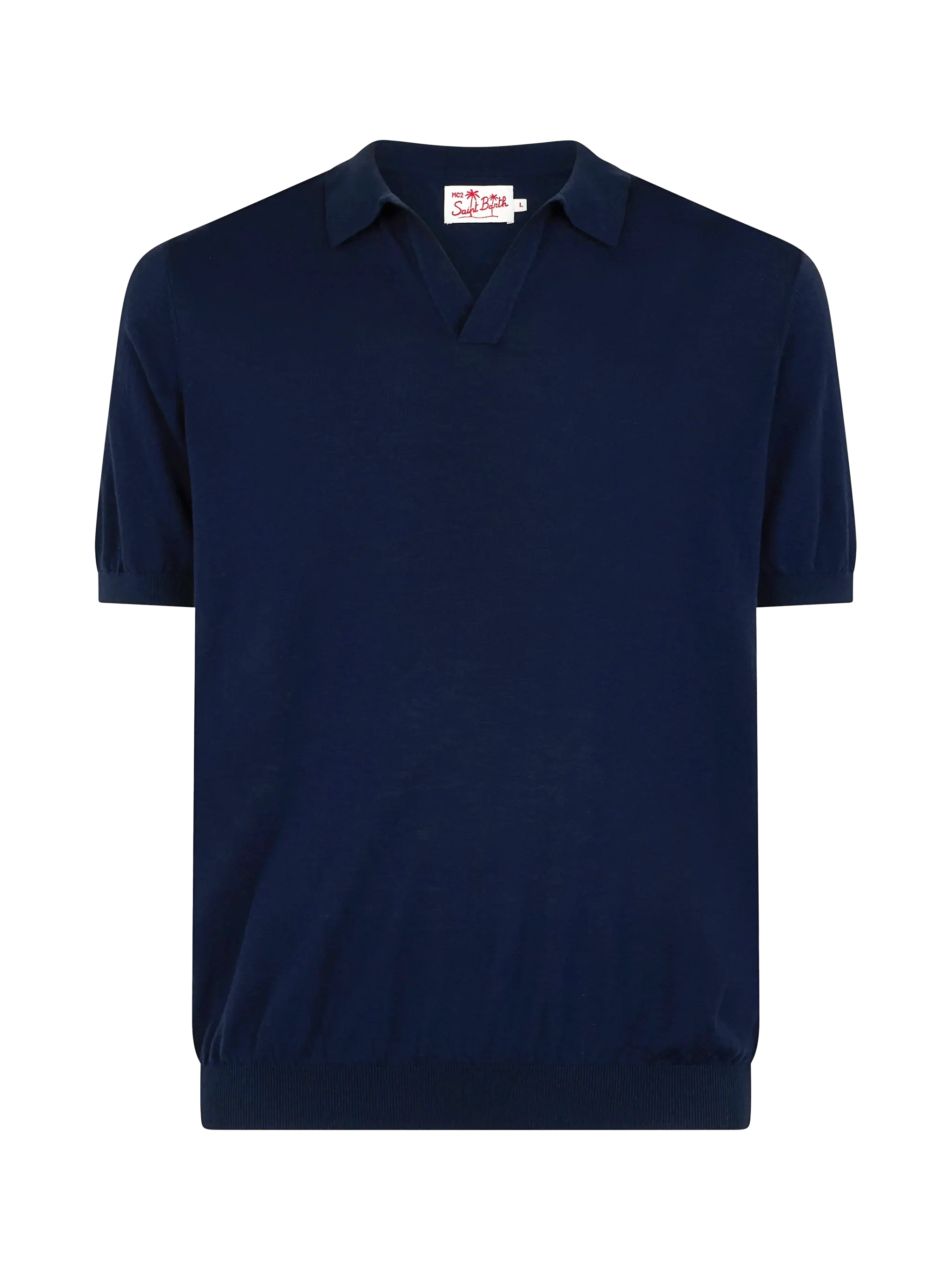 Navy Blue Buttonless Knitted Polo Shirt Sloan Knitwear