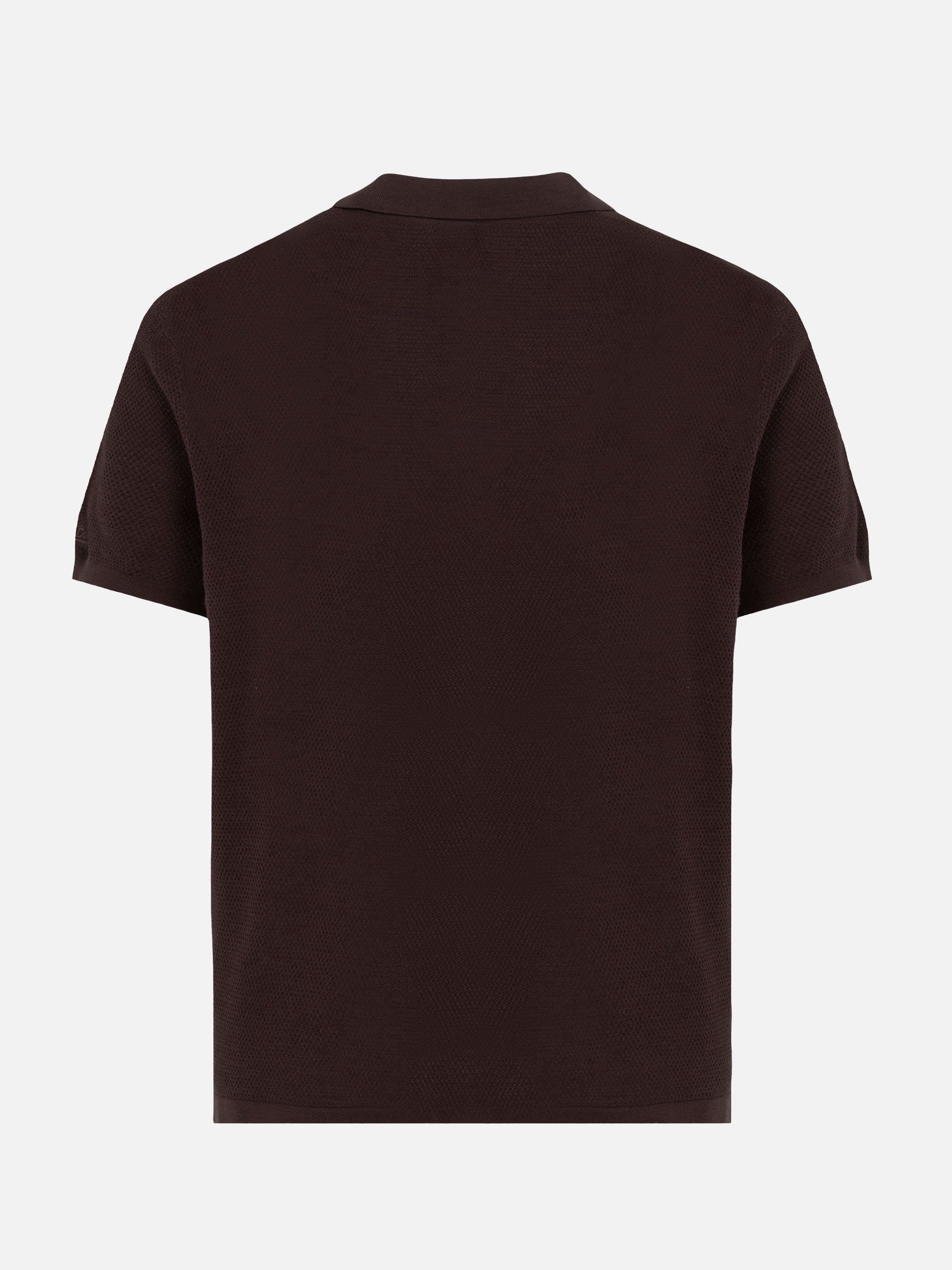 Sloan Brown Buttonless Mesh Knitted Polo Shirt Knitwear