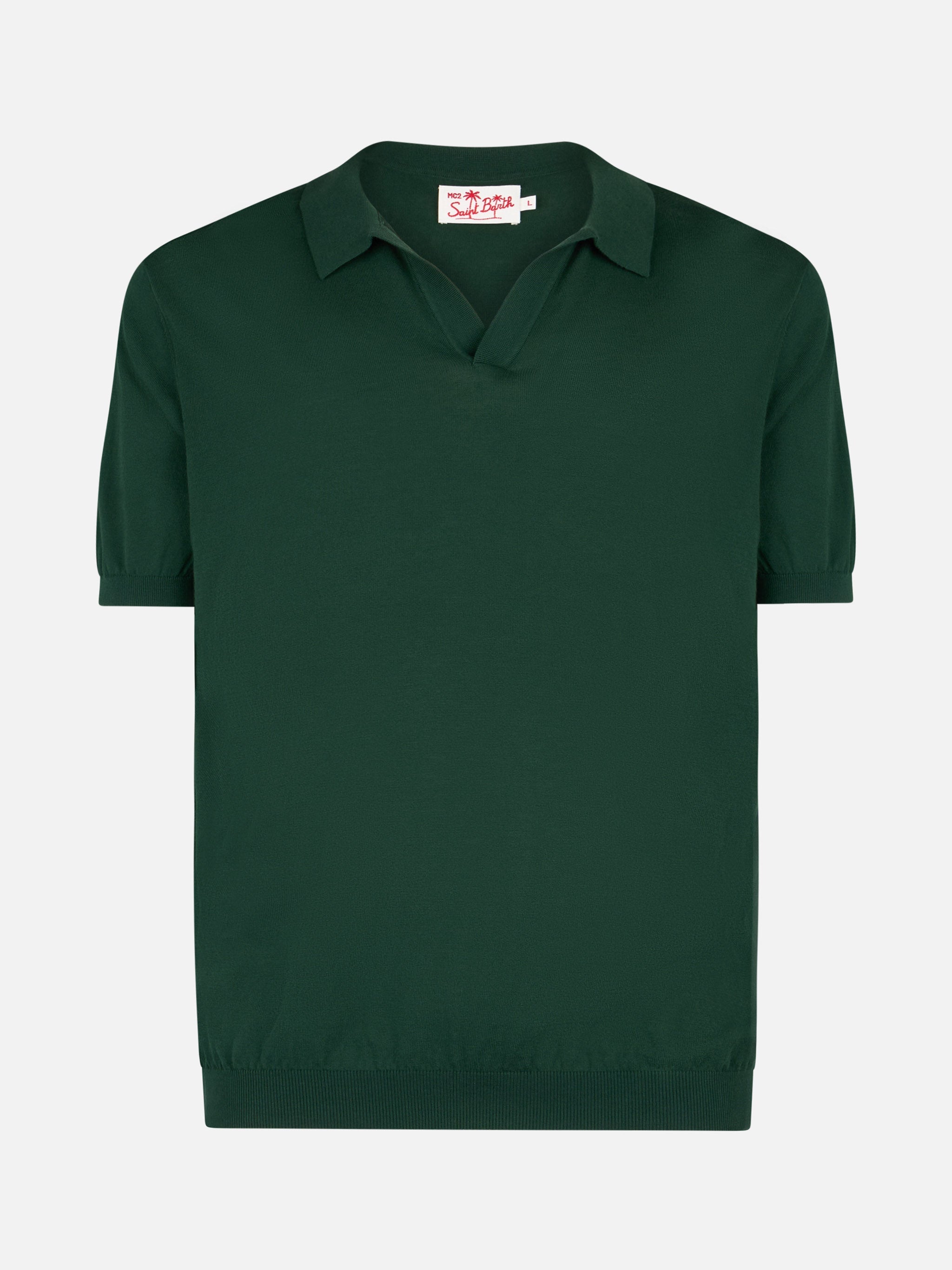 British Green Buttonless Knitted Polo Shirt Sloan Knitwear