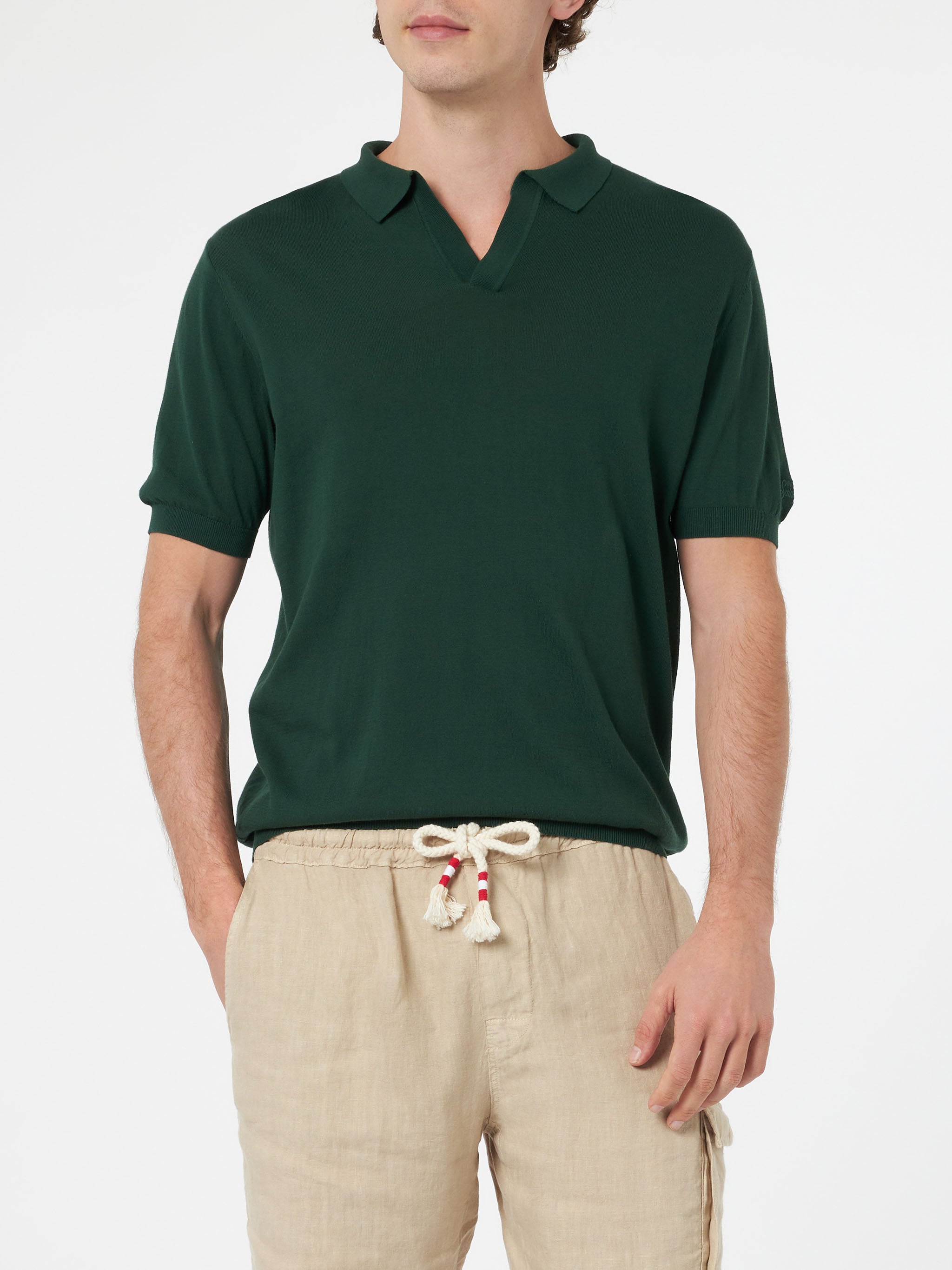 British Green Buttonless Knitted Polo Shirt Sloan Knitwear