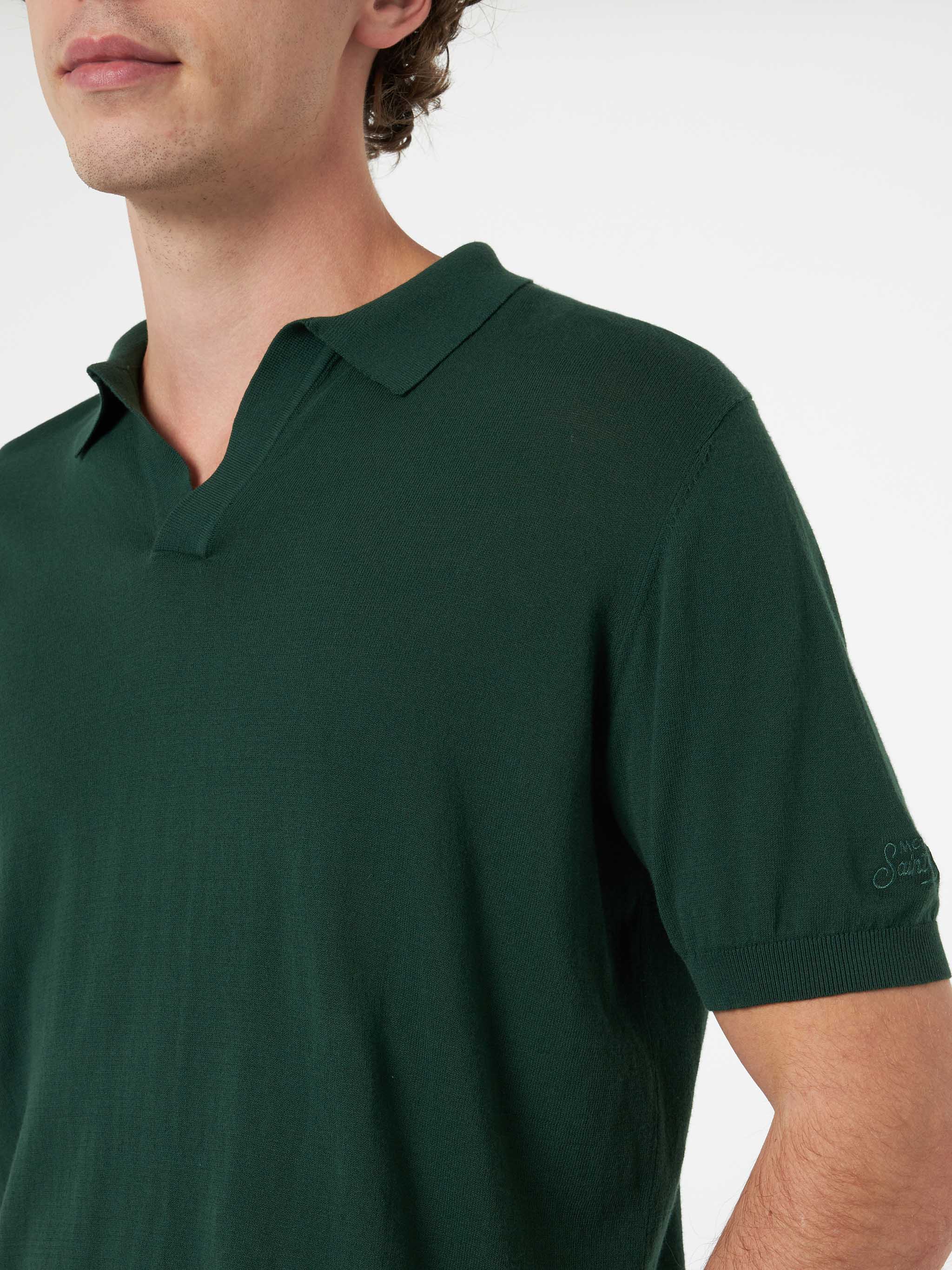 British Green Buttonless Knitted Polo Shirt Sloan Knitwear