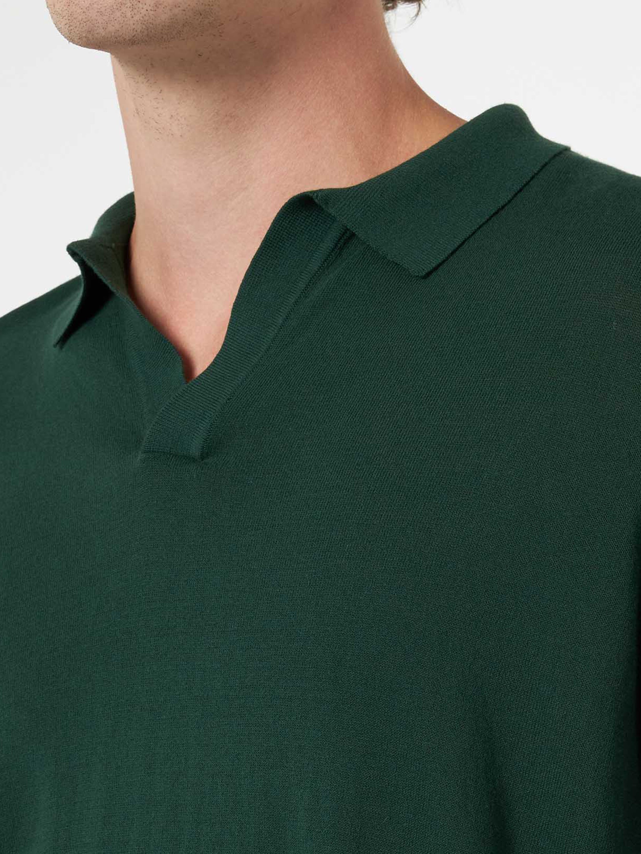 British Green Buttonless Knitted Polo Shirt Sloan Knitwear