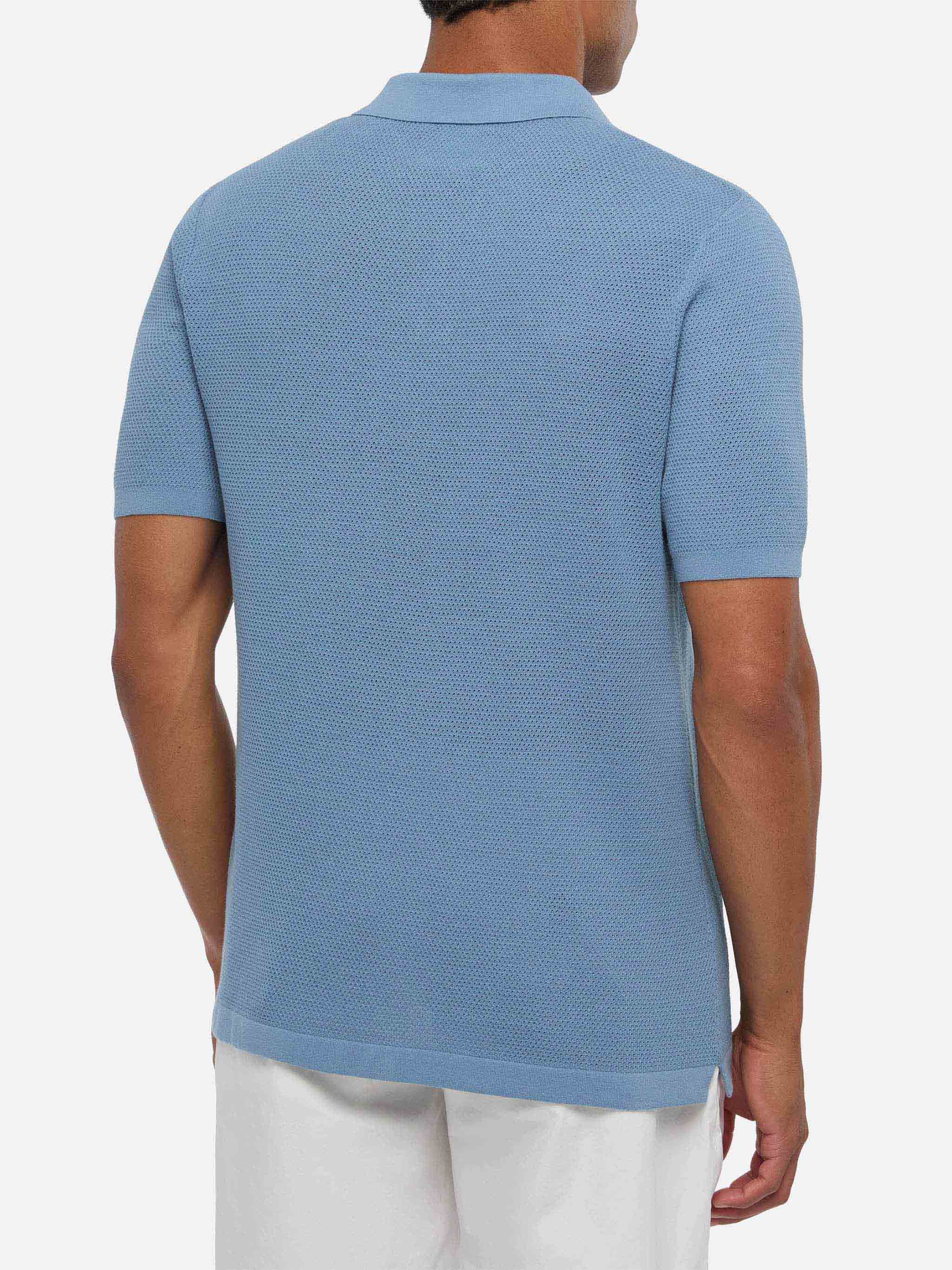 Sloan Dusty Blue Mesh Buttonless Knitted Polo Shirt Knitwear