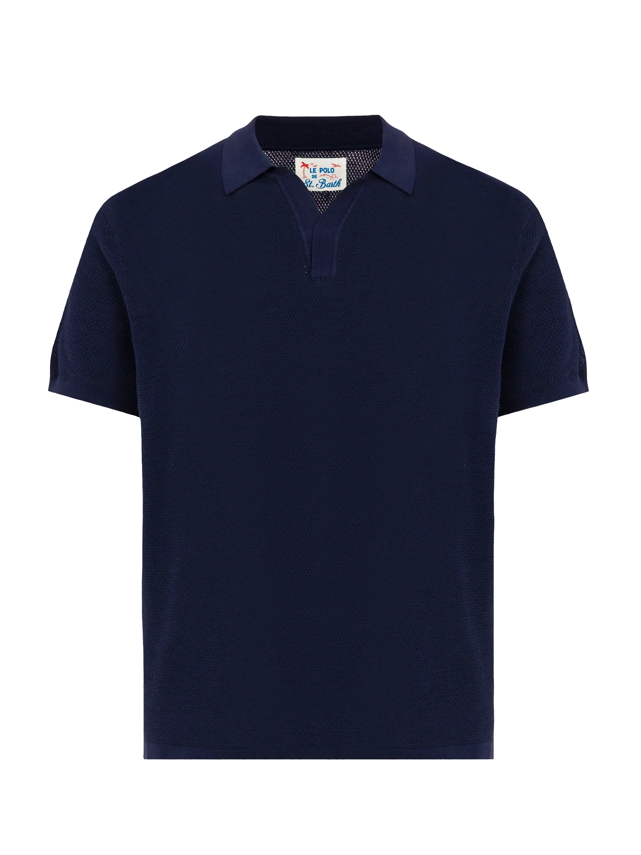 Sloan Navy Blue Mesh Buttonless Knitted Polo Shirt Knitwear