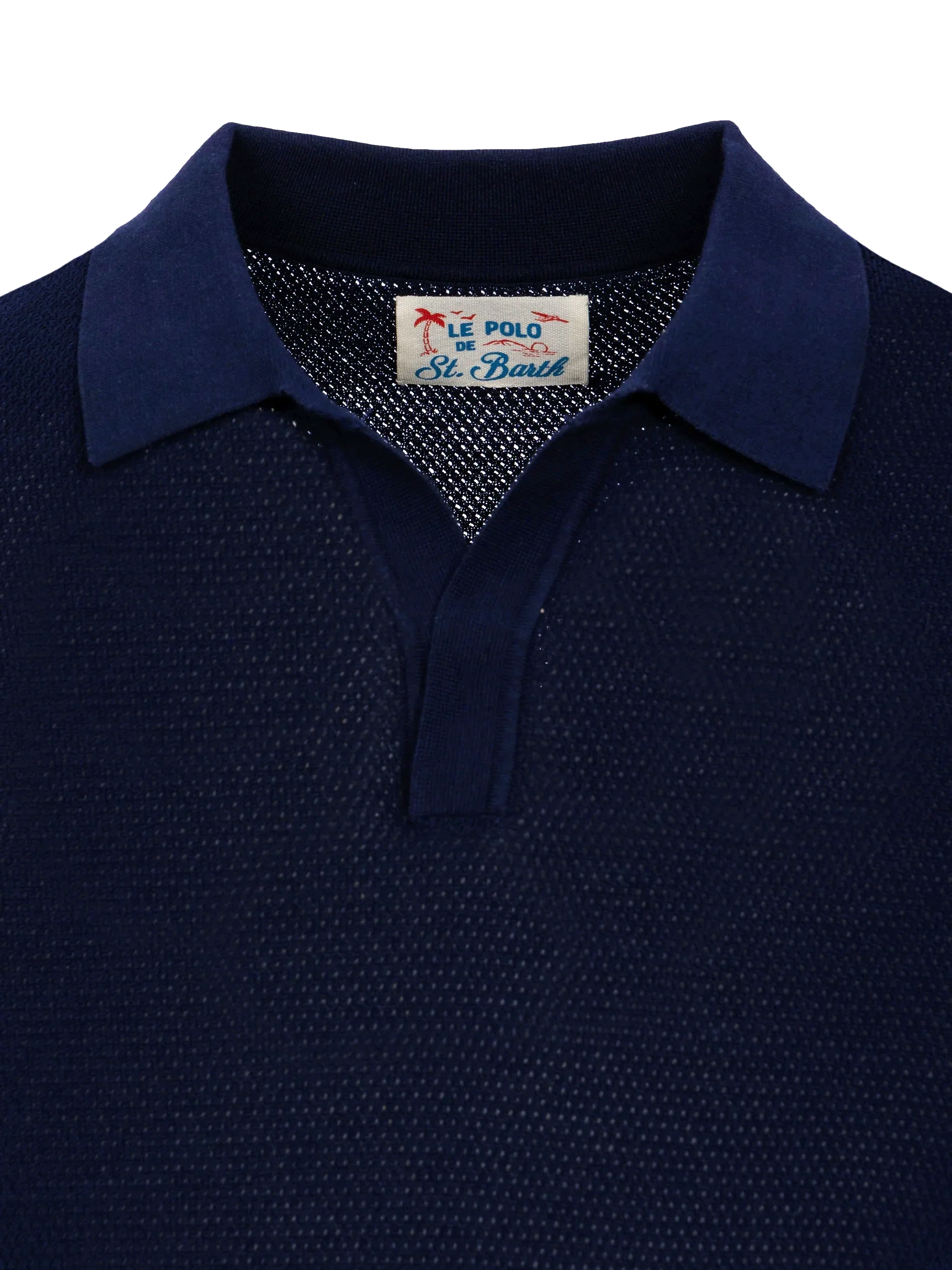 Sloan Navy Blue Mesh Buttonless Knitted Polo Shirt Knitwear