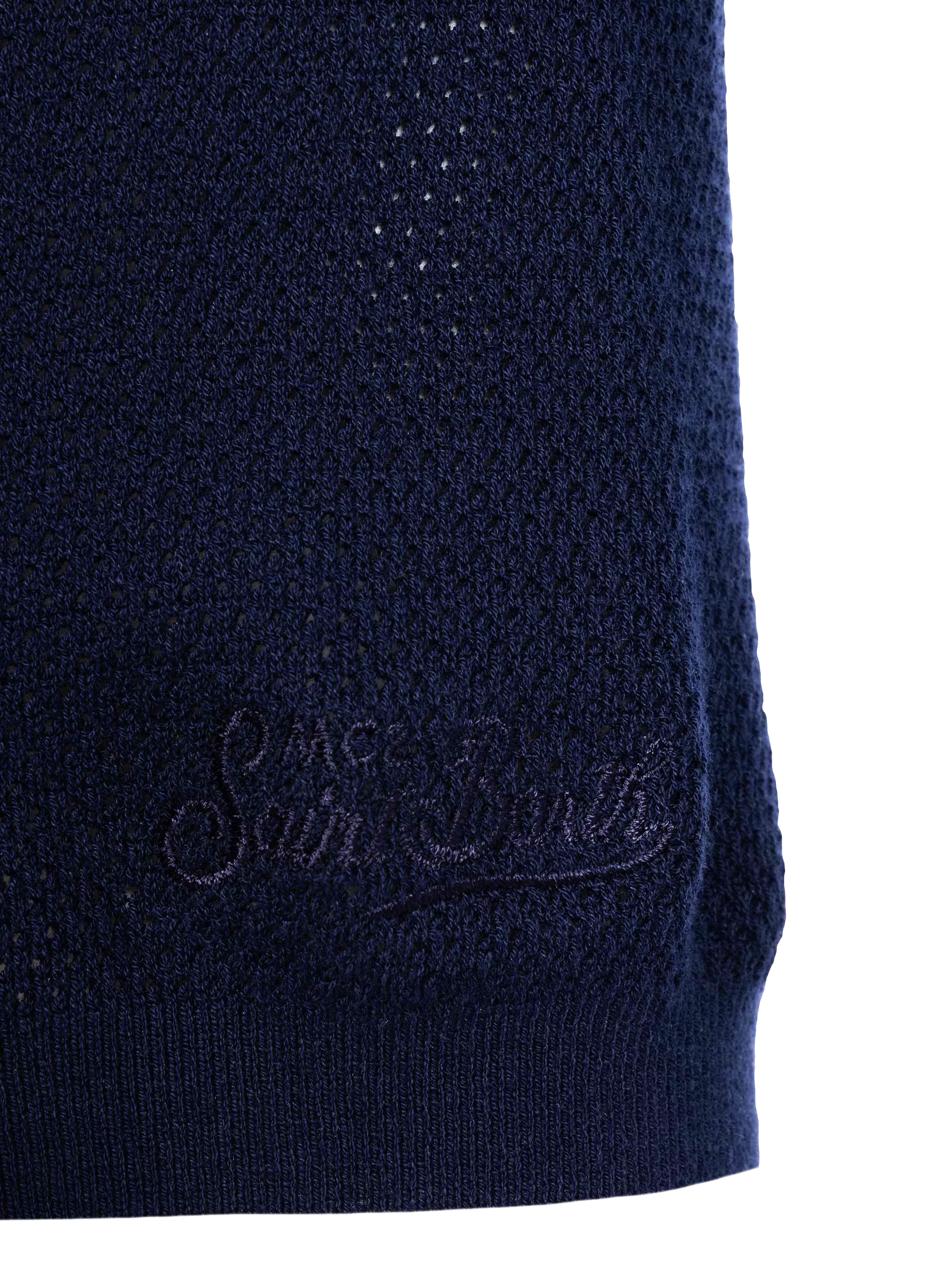 Sloan Navy Blue Mesh Buttonless Knitted Polo Shirt Knitwear