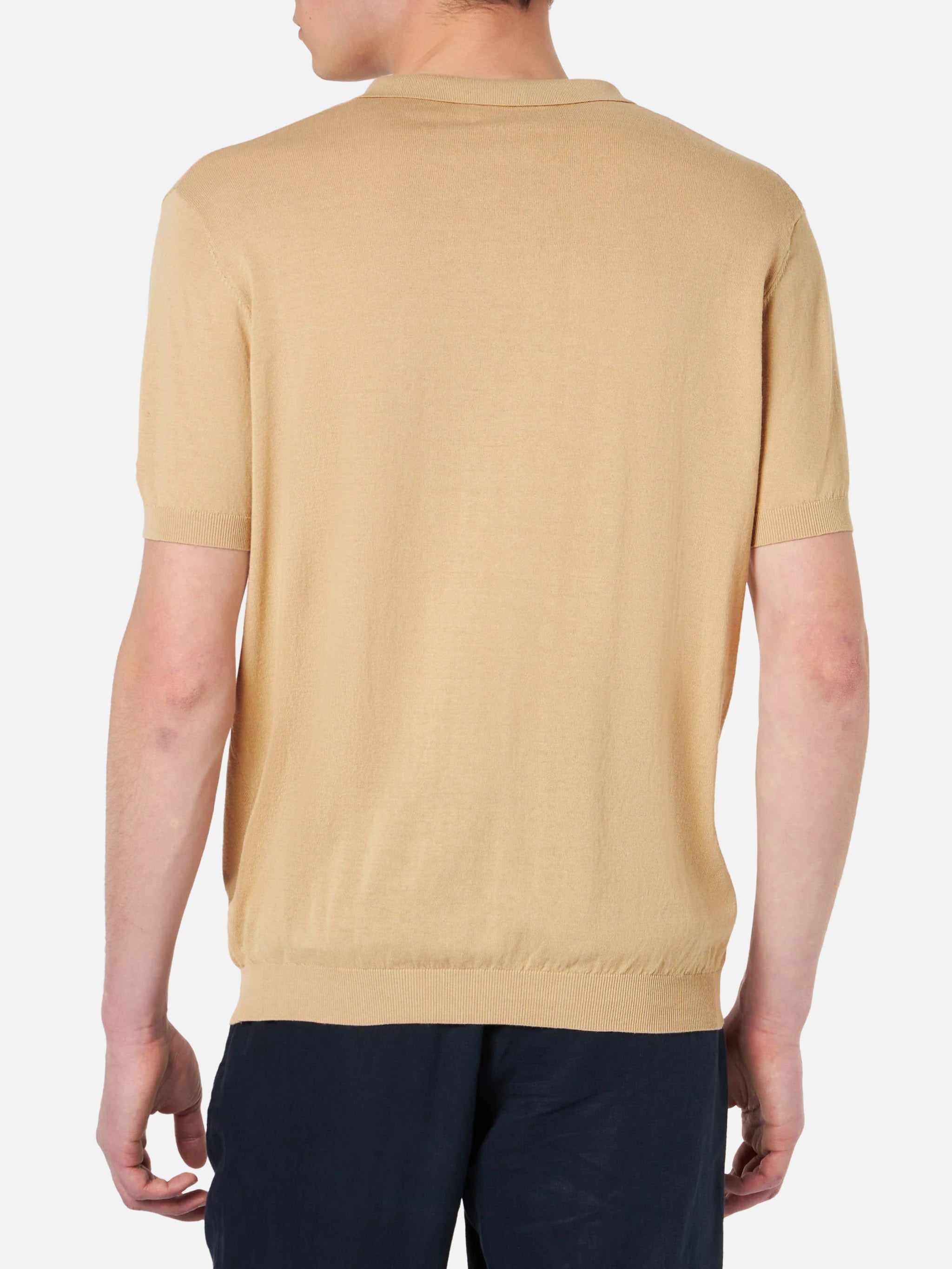 Sloan Beige Knitted Buttonless Polo Shirt White Knitwear