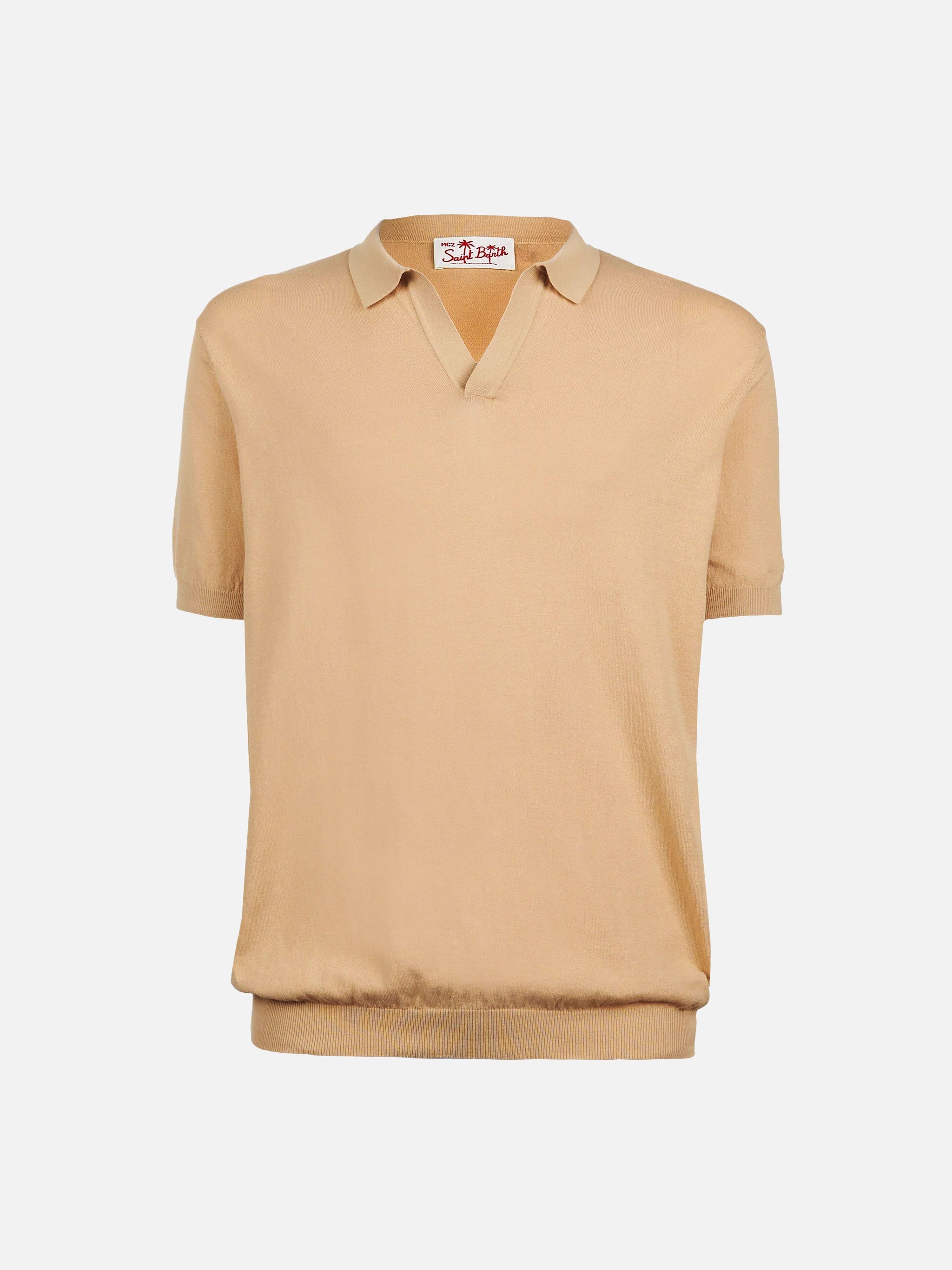 Sloan Beige Knitted Buttonless Polo Shirt White Knitwear