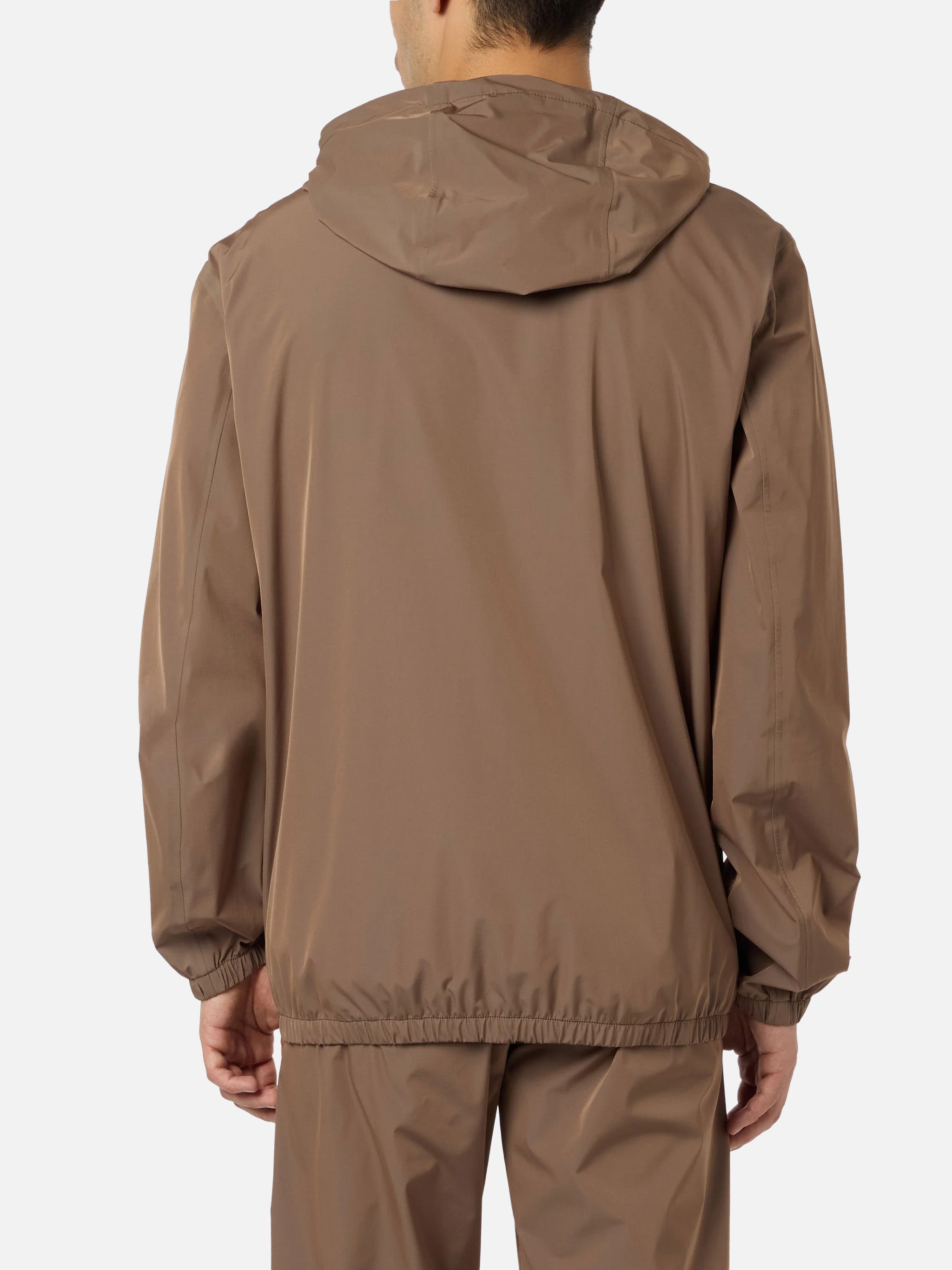 Man Hooded Lightweight Khaki Green Fabric Windbreaker Sloop Brown Jacket
